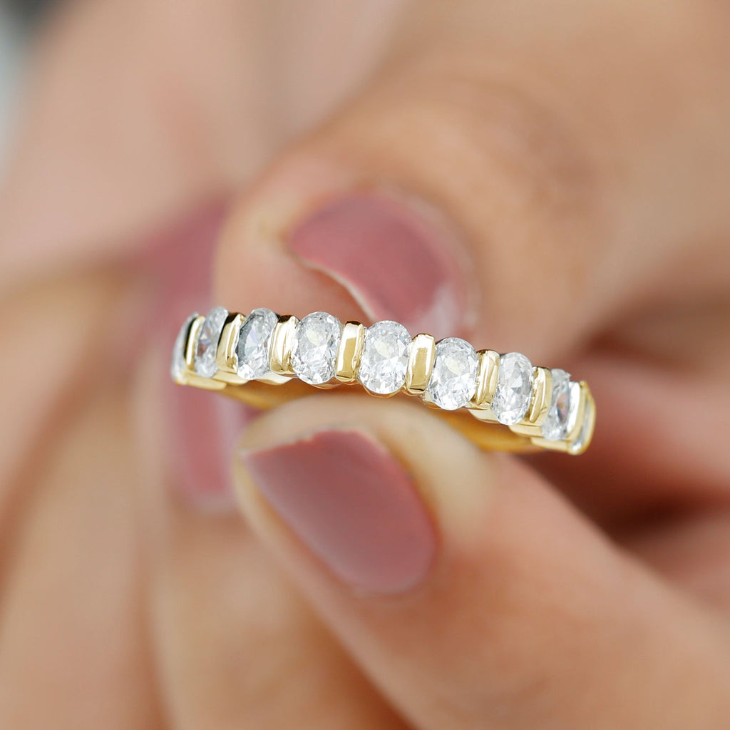 Oval Shaped Cubic Zirconia Half Eternity Band Ring with Certificate