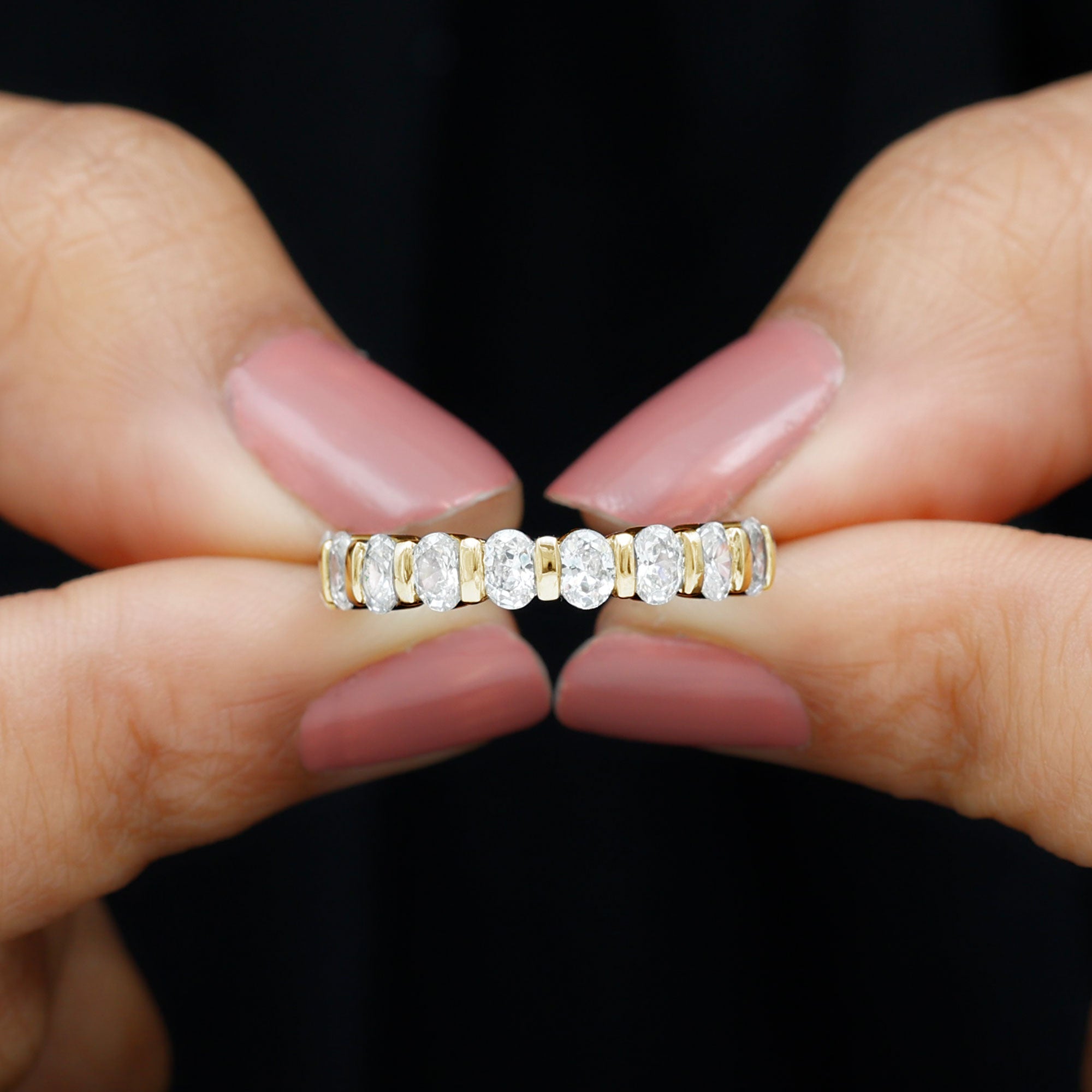 Oval Shaped Cubic Zirconia Half Eternity Band Ring with Certificate