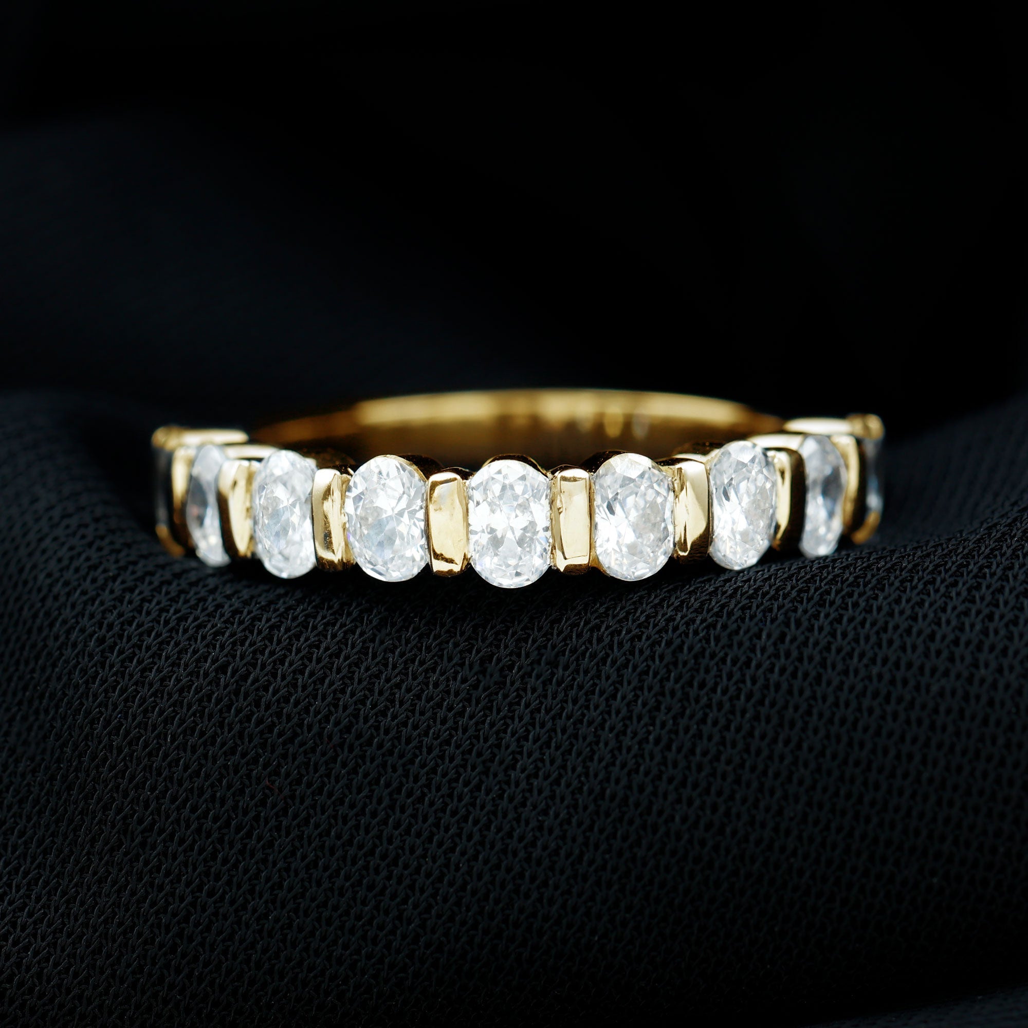 Oval Shaped Cubic Zirconia Half Eternity Band Ring with Certificate