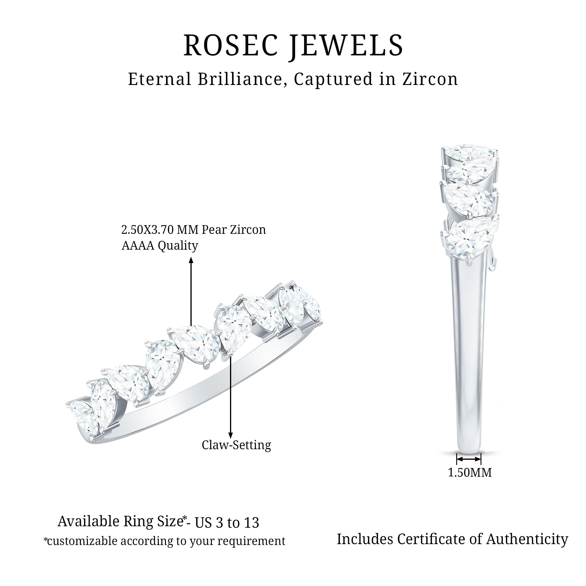 Pear Cut Cubic Zirconia Half Eternity Ring