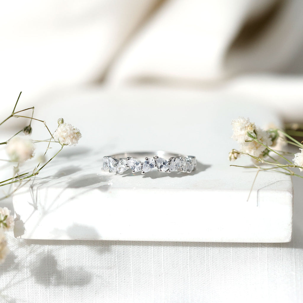 Pear Cut Cubic Zirconia Half Eternity Ring