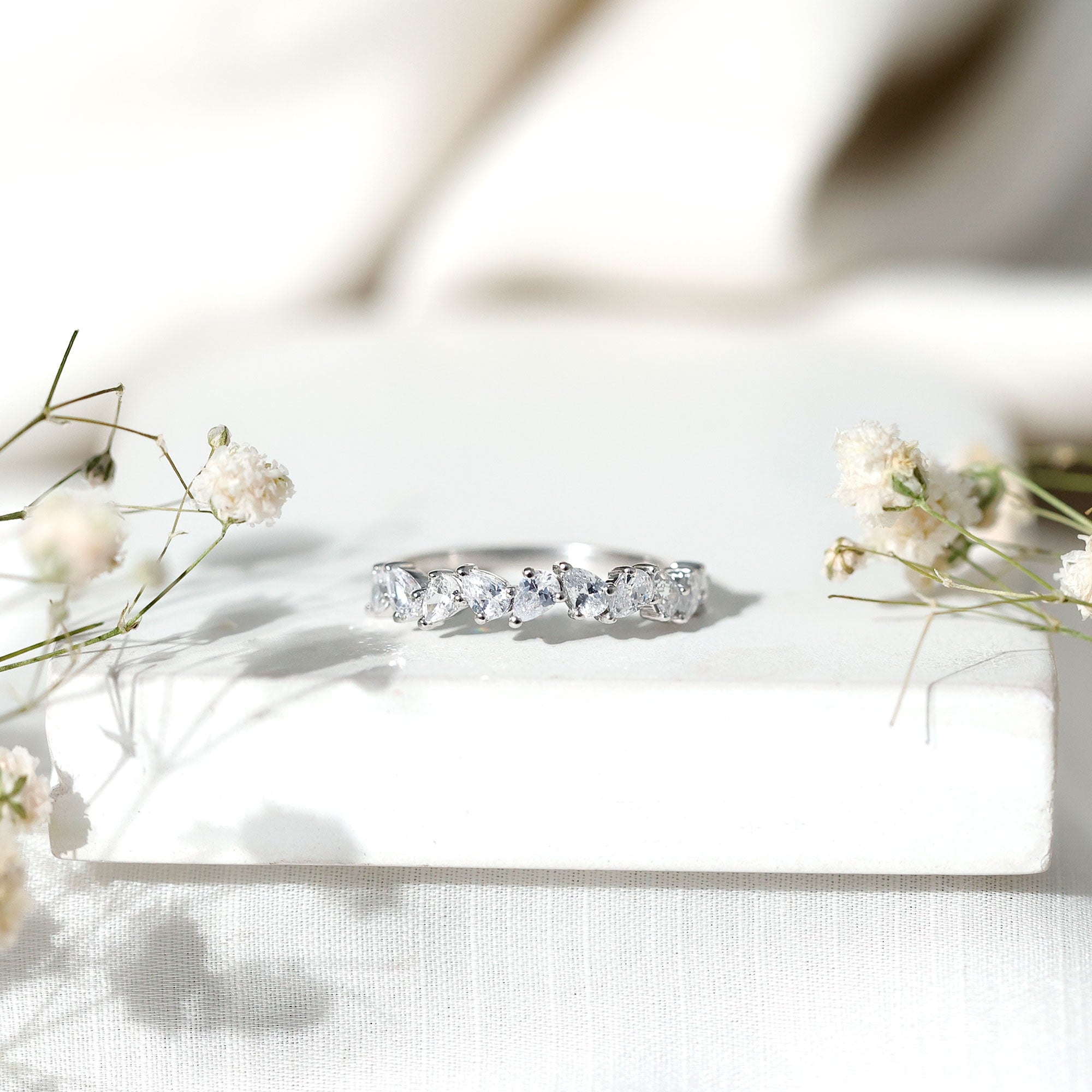 Pear Cut Cubic Zirconia Half Eternity Ring