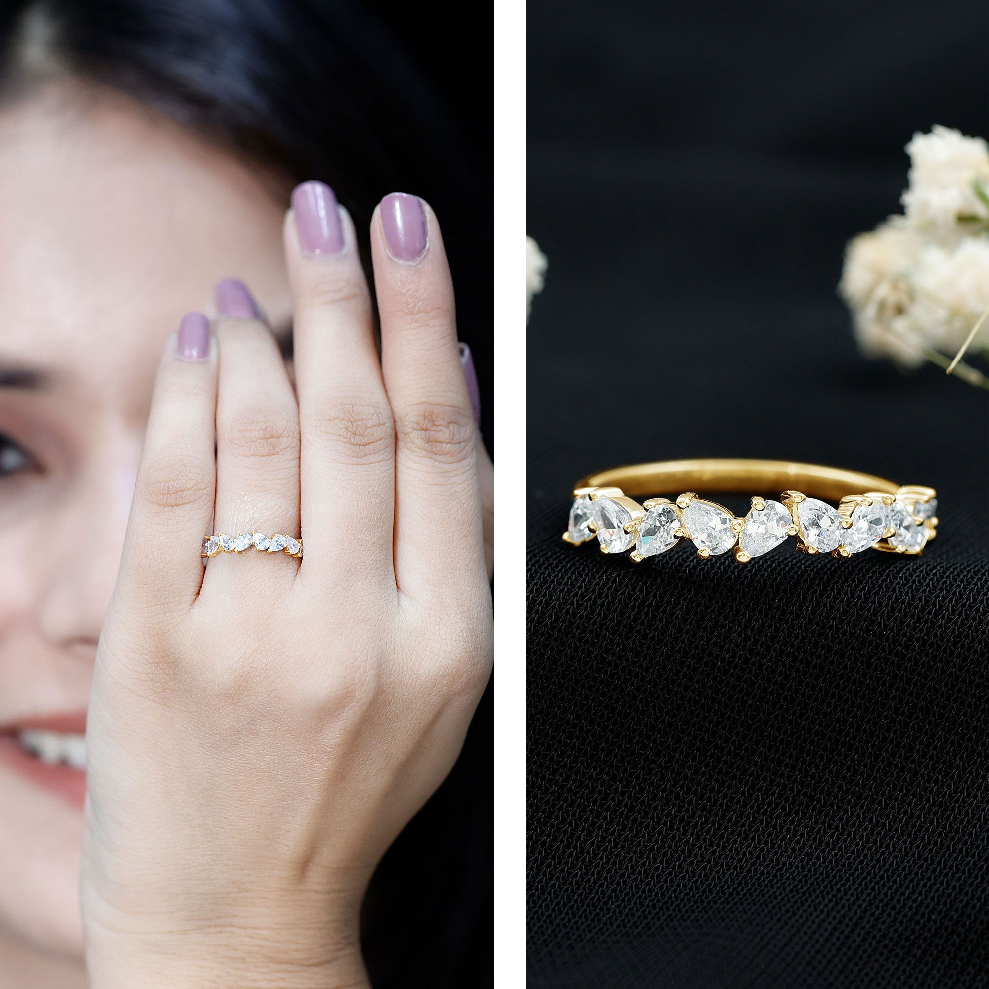 Pear Cut Cubic Zirconia Half Eternity Ring