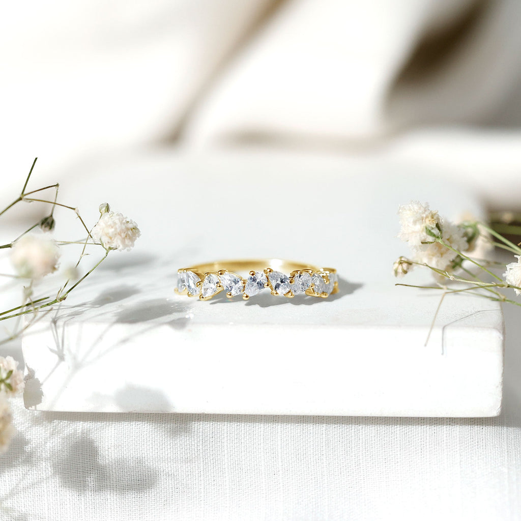 Pear Cut Cubic Zirconia Half Eternity Ring