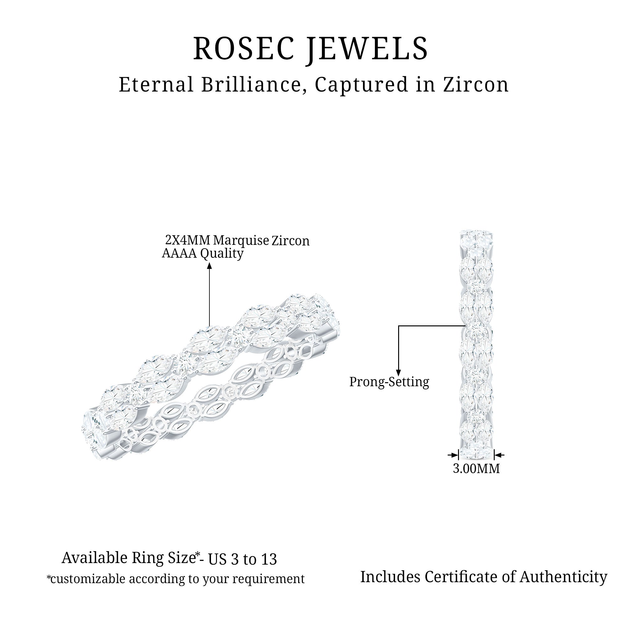 Marquise and Round Cut Zirconia Full Eternity Ring