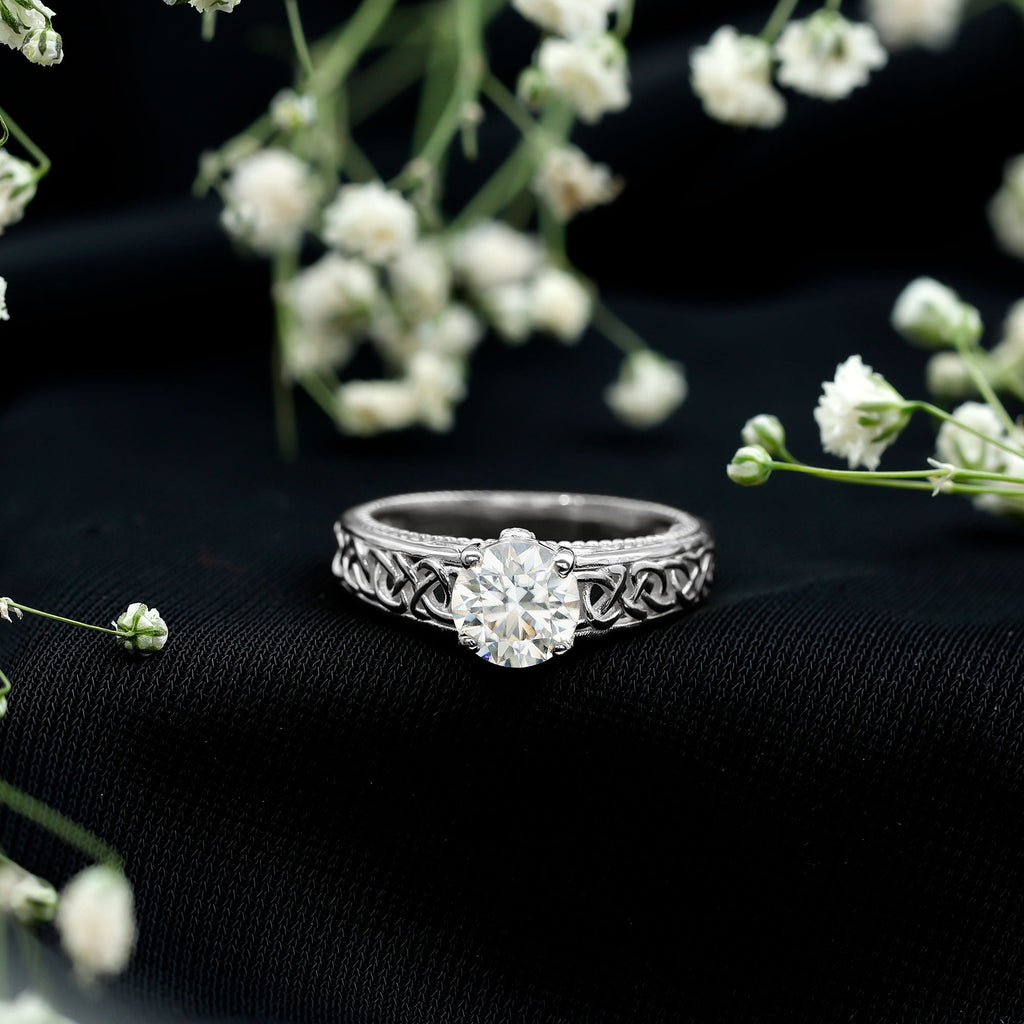Moissanite Vintage Style Engagement Ring with Celtic Details