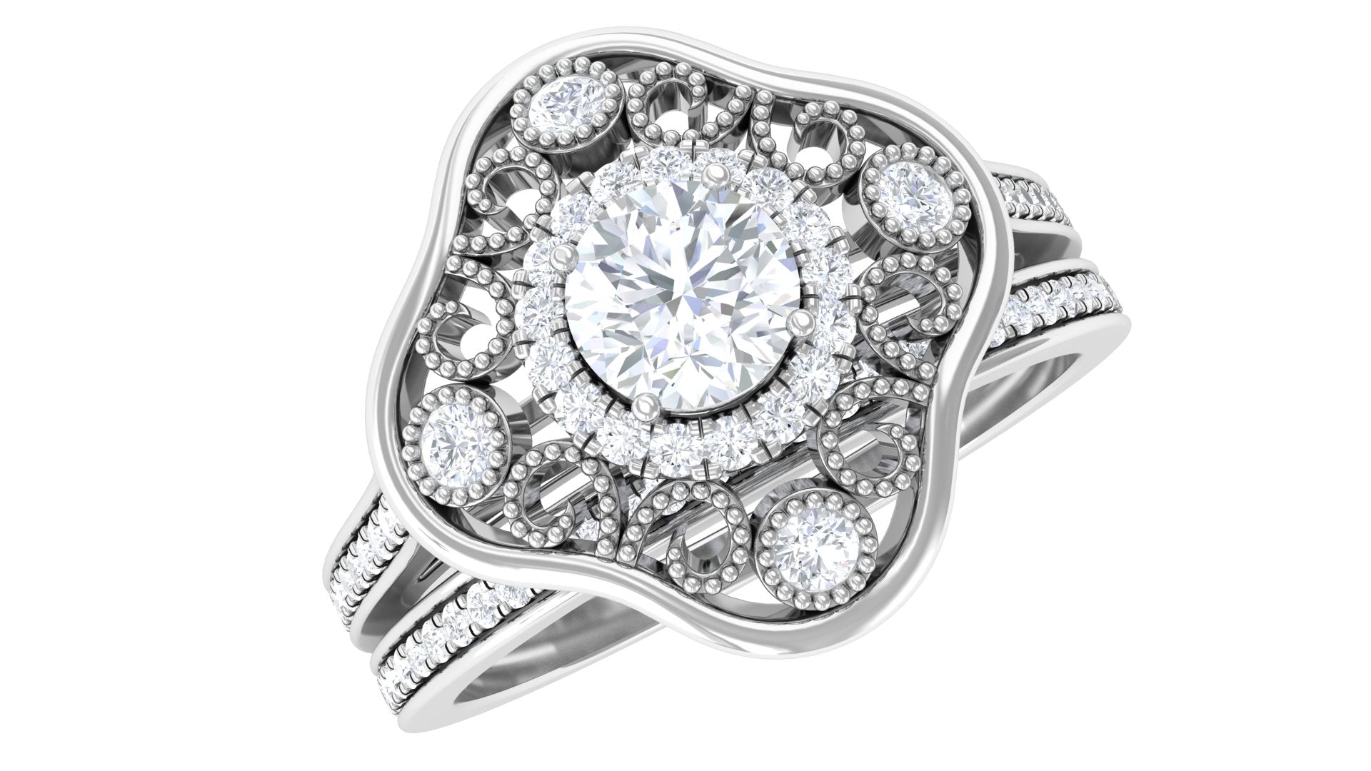 Vintage Looking Diamond Wedding Bridal Ring Set of 2