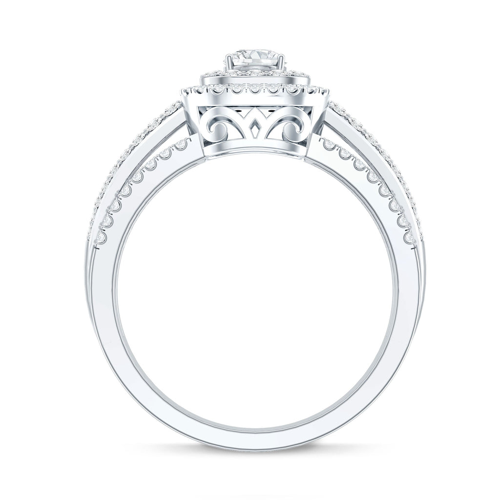 Lab Grown Diamond Retro Engagement Ring with Double Halo