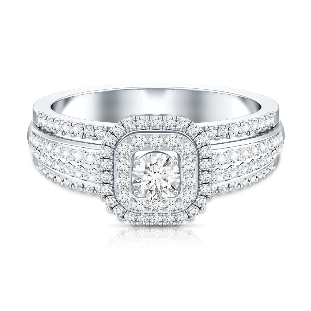 Lab Grown Diamond Retro Engagement Ring with Double Halo