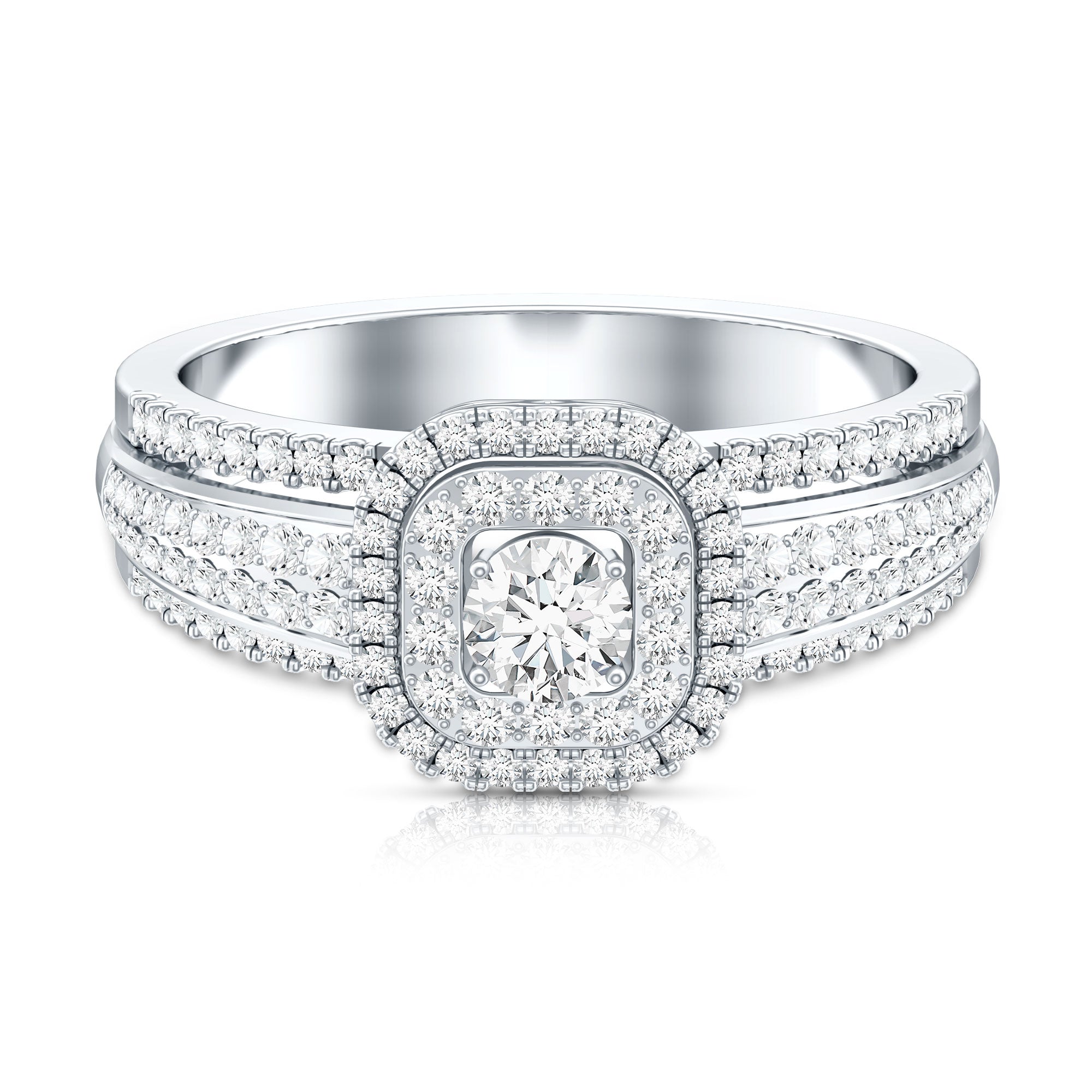 Lab Grown Diamond Retro Engagement Ring with Double Halo