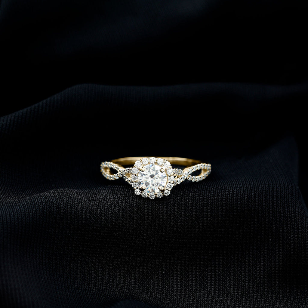 Certified Moissanite Halo Engagement Ring with Criss Cross Shank