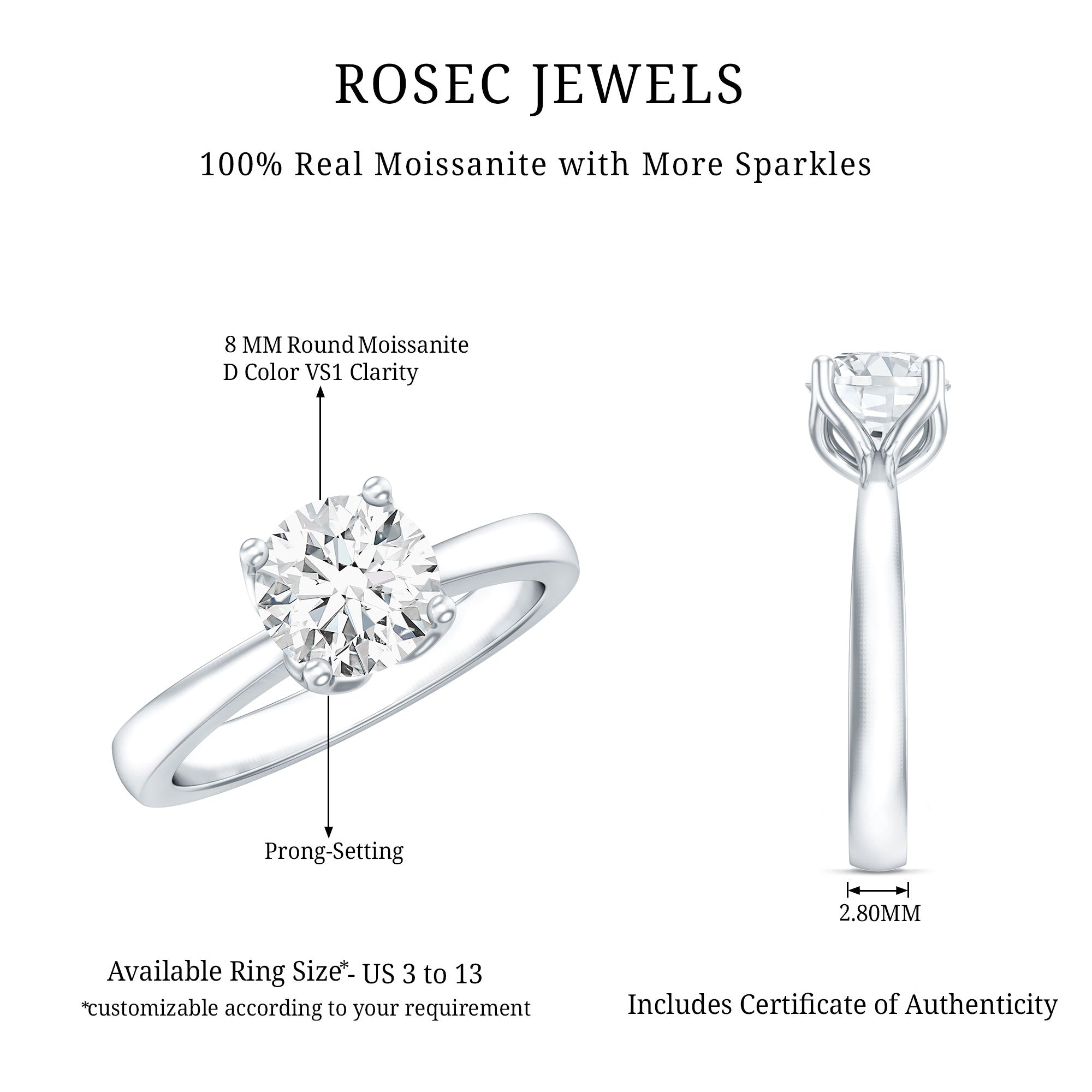 Petal Prong Set Round Moissanite Solitaire Engagement Ring