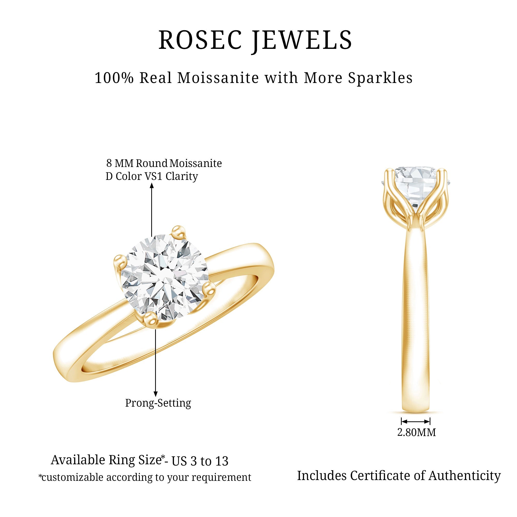 Petal Prong Set Round Moissanite Solitaire Engagement Ring