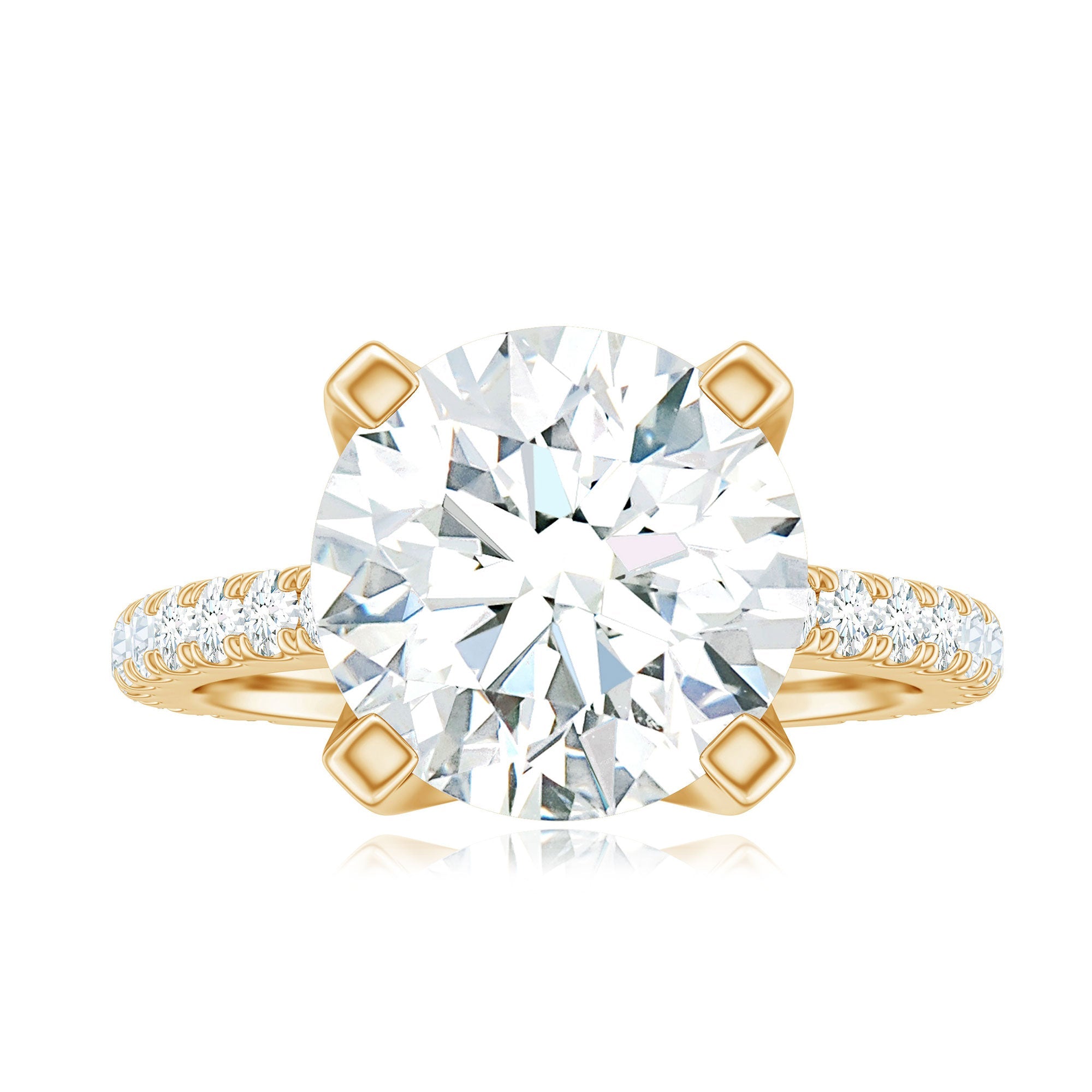 Round 10 MM Moissanite Solitaire Engagement Ring with Side Stones