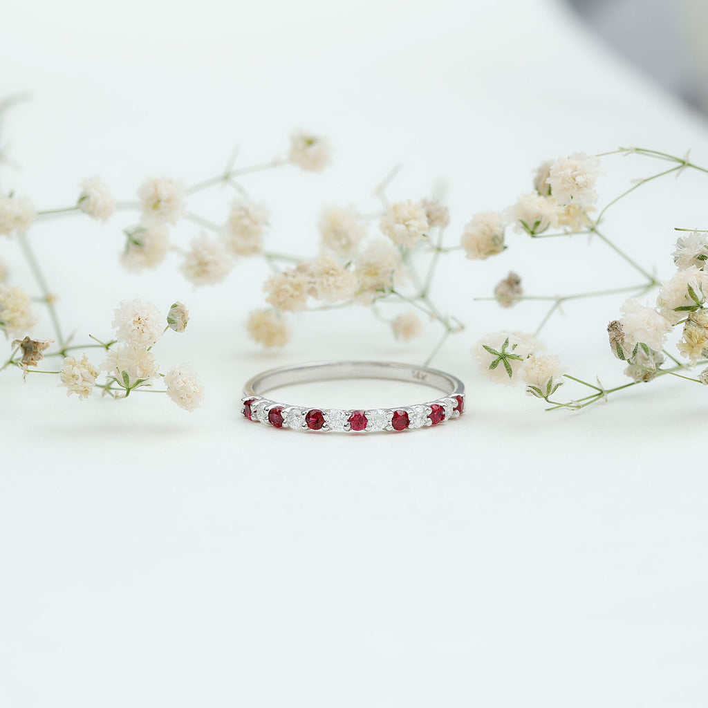 Lab Created Ruby and Diamond Stackable Band Ring
