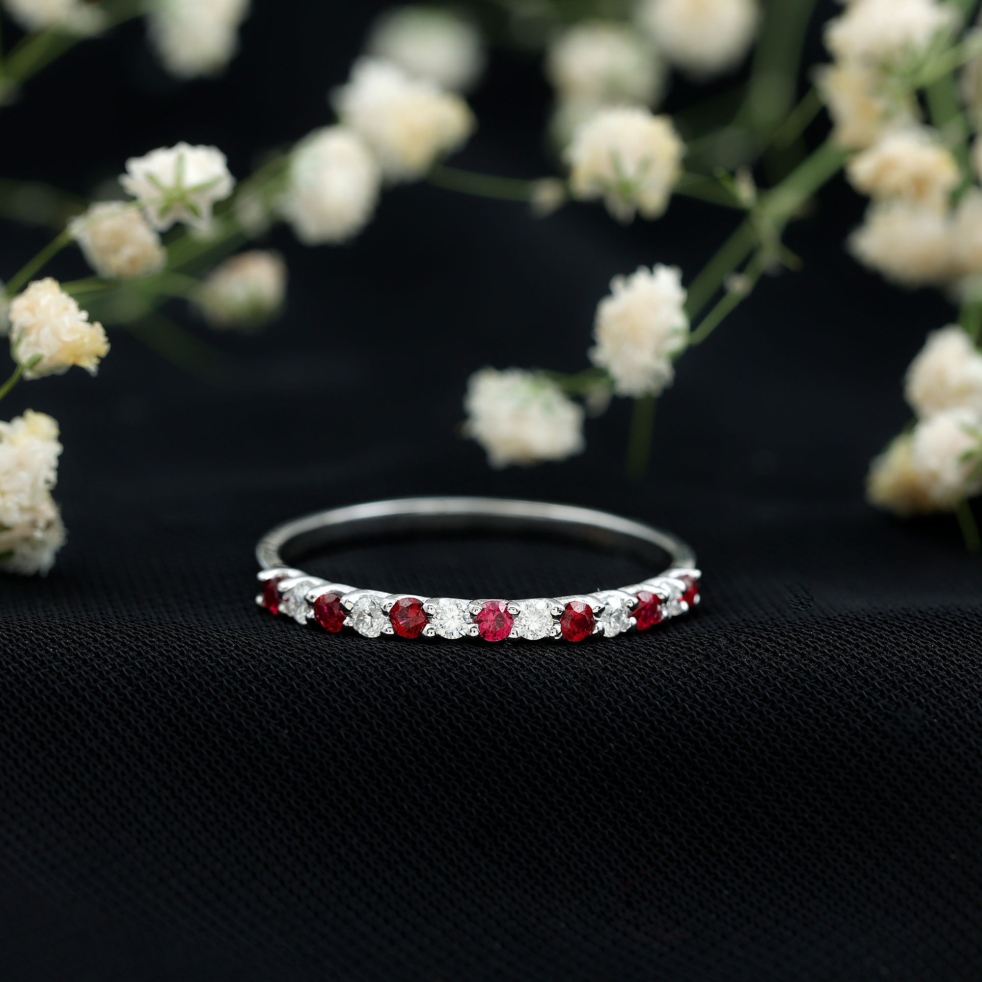Lab Created Ruby and Diamond Stackable Band Ring
