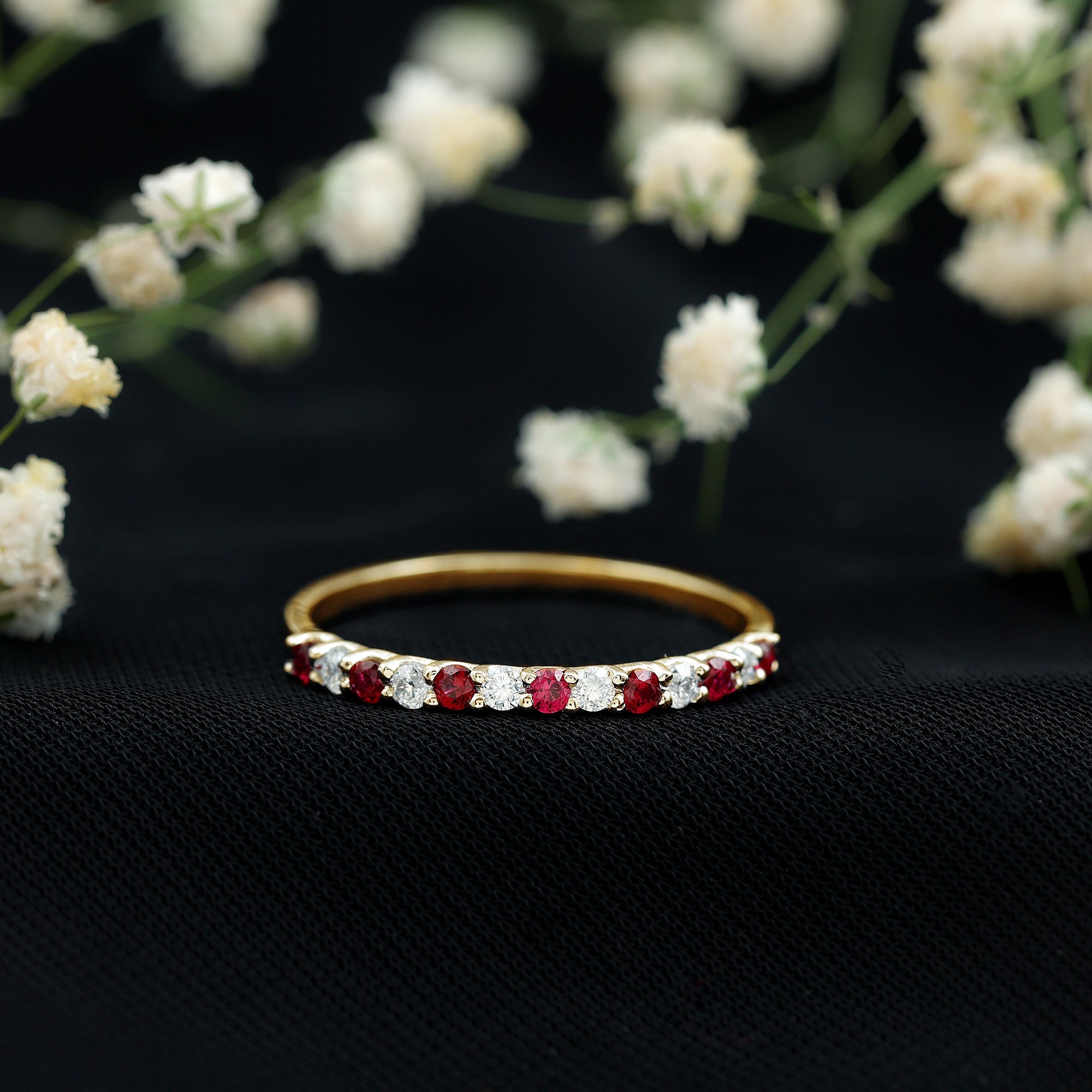 Lab Created Ruby and Diamond Stackable Band Ring