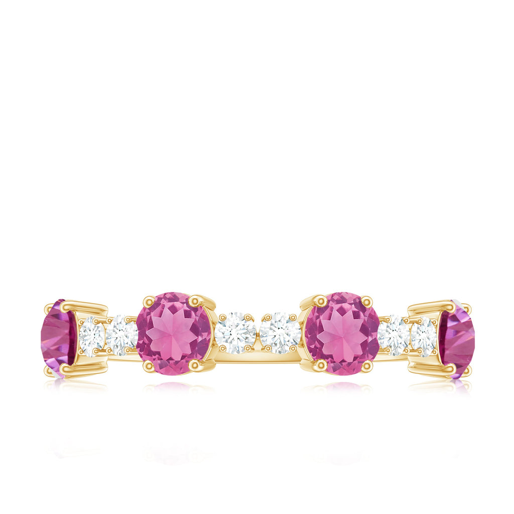 Alternate Semi Eternity Ring with Pink Tourmaline and Diamond