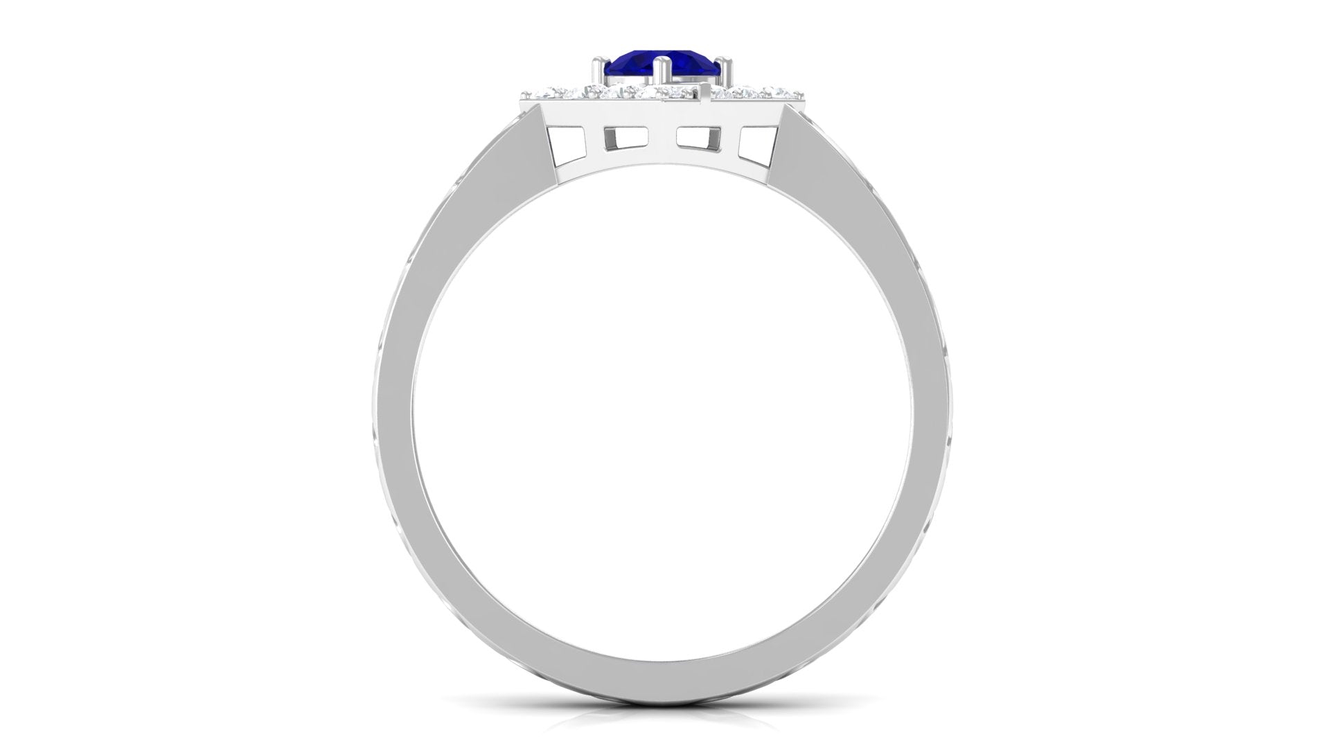 3/4 CT Minimal Blue Sapphire and Diamond Ring with Textured Details