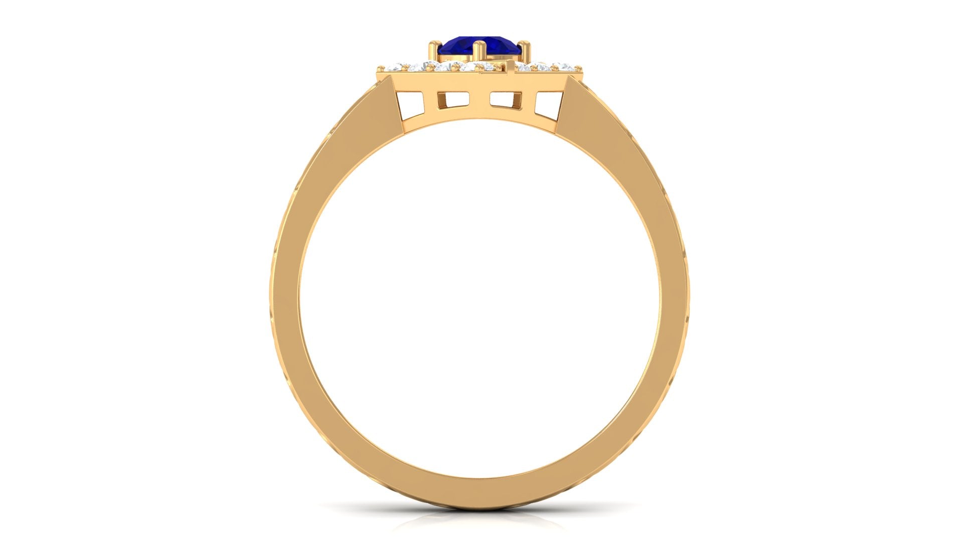 3/4 CT Minimal Blue Sapphire and Diamond Ring with Textured Details