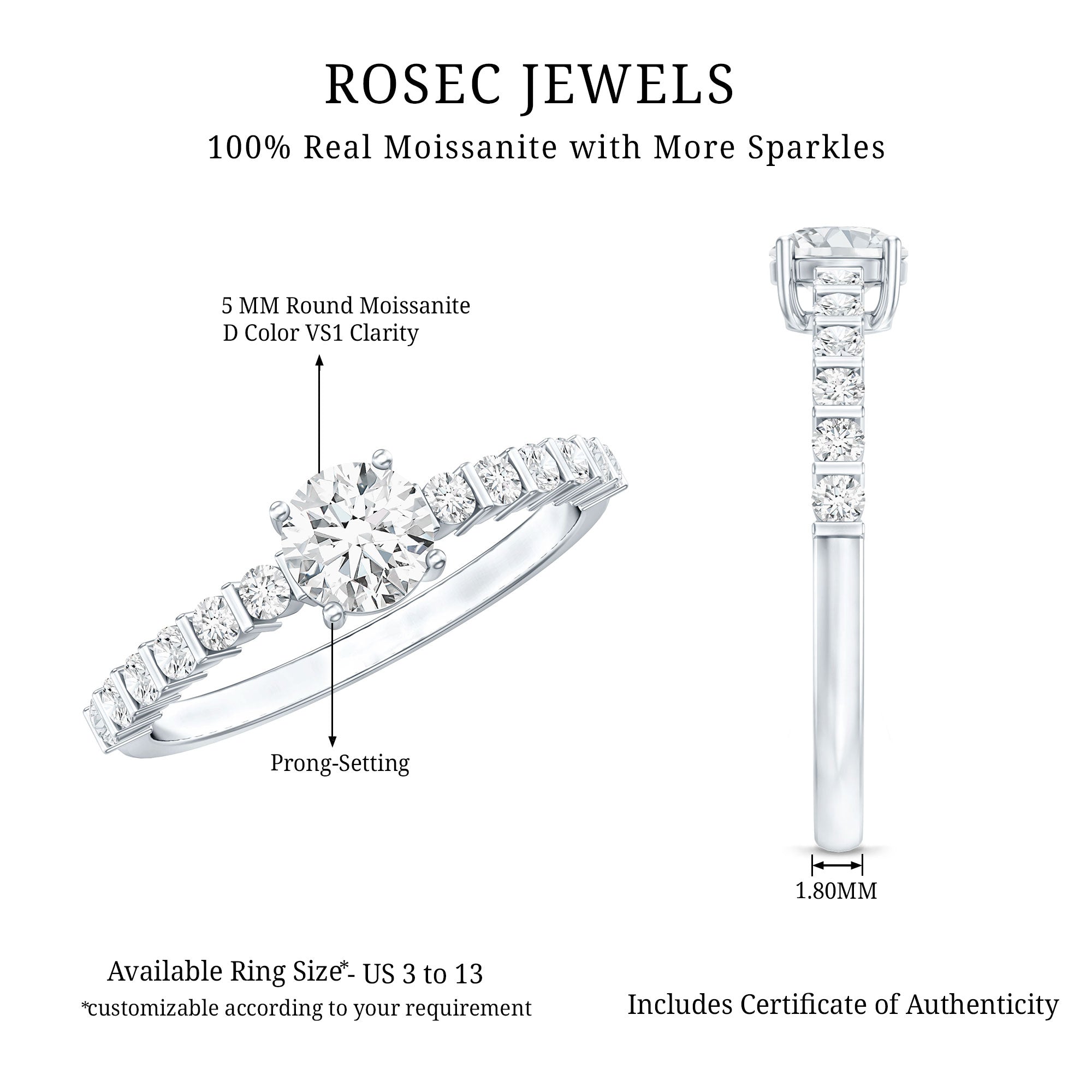 Round Brilliant Cut Moissanite Proposal Ring