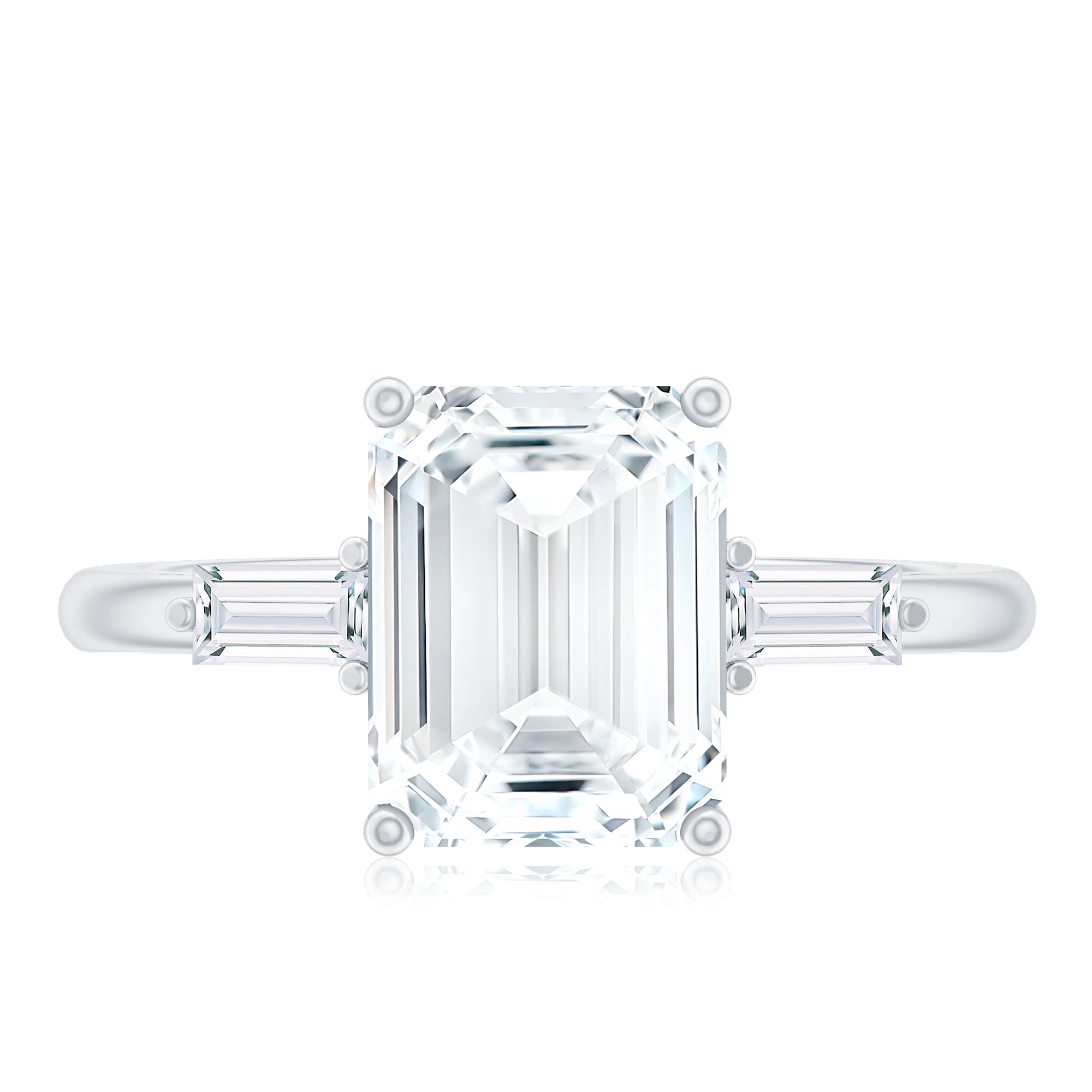 Solitaire Moissanite Emerald Cut Engagement Ring with Certificate