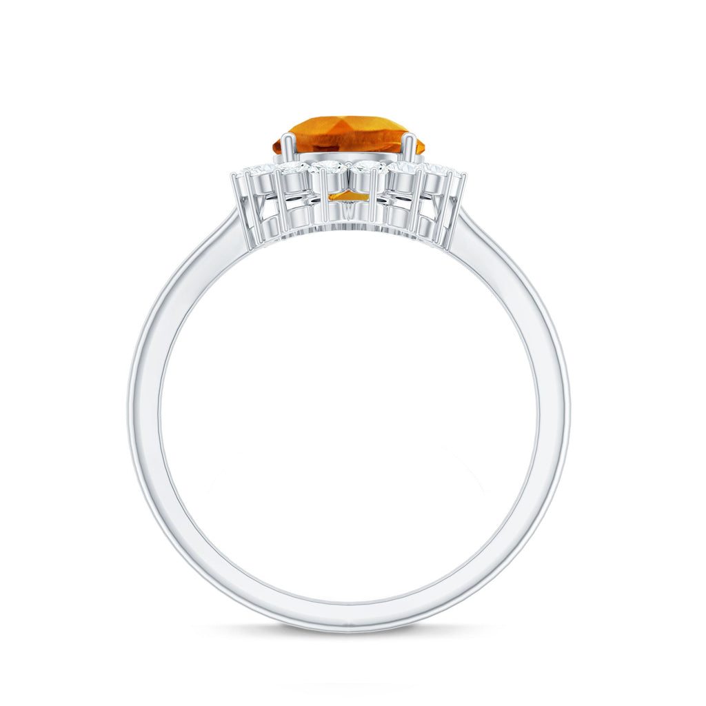 2.5 Carat Lab Grown Orange Sapphire Teardrop Engagement Ring with Diamond Halo