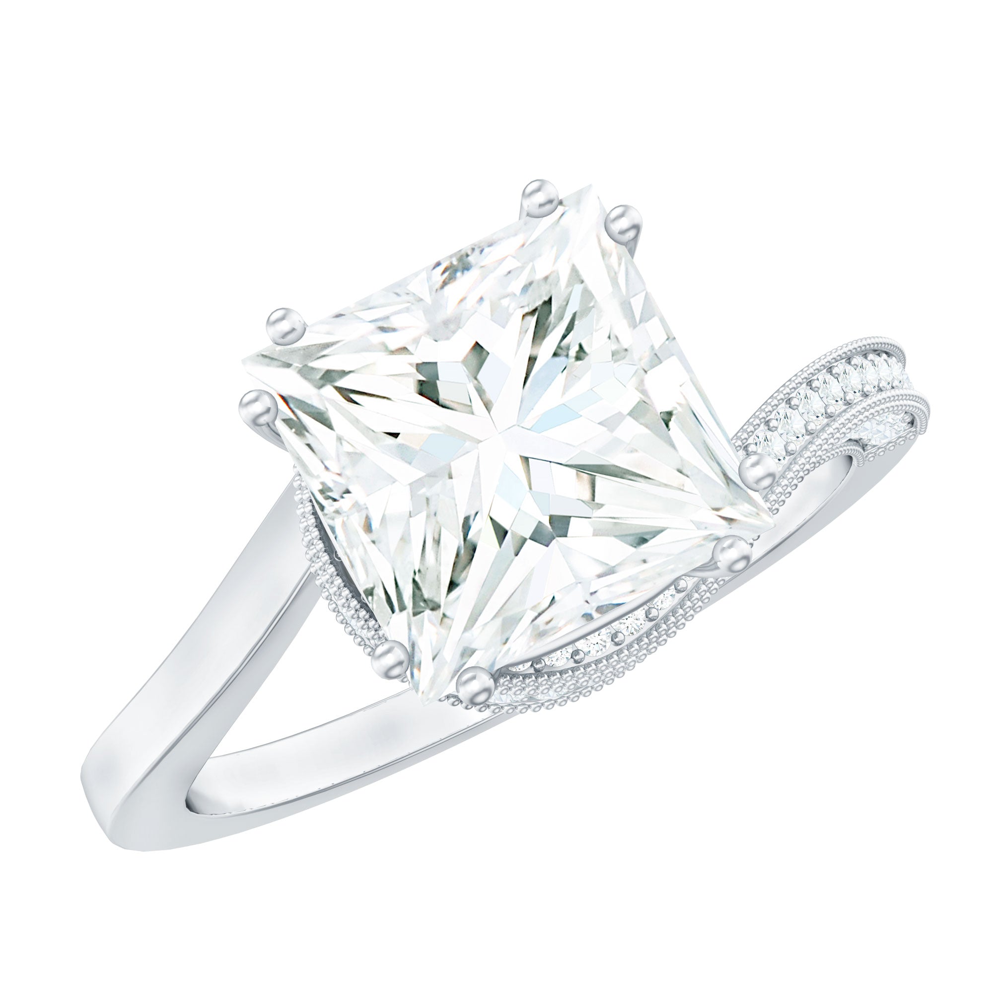 Designer Solitaire Cubic Zirconia Bypass Engagement Ring