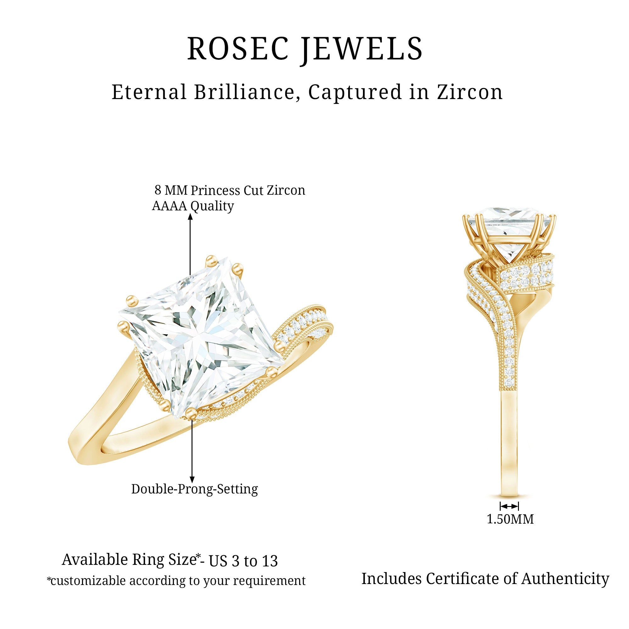 Designer Solitaire Cubic Zirconia Bypass Engagement Ring