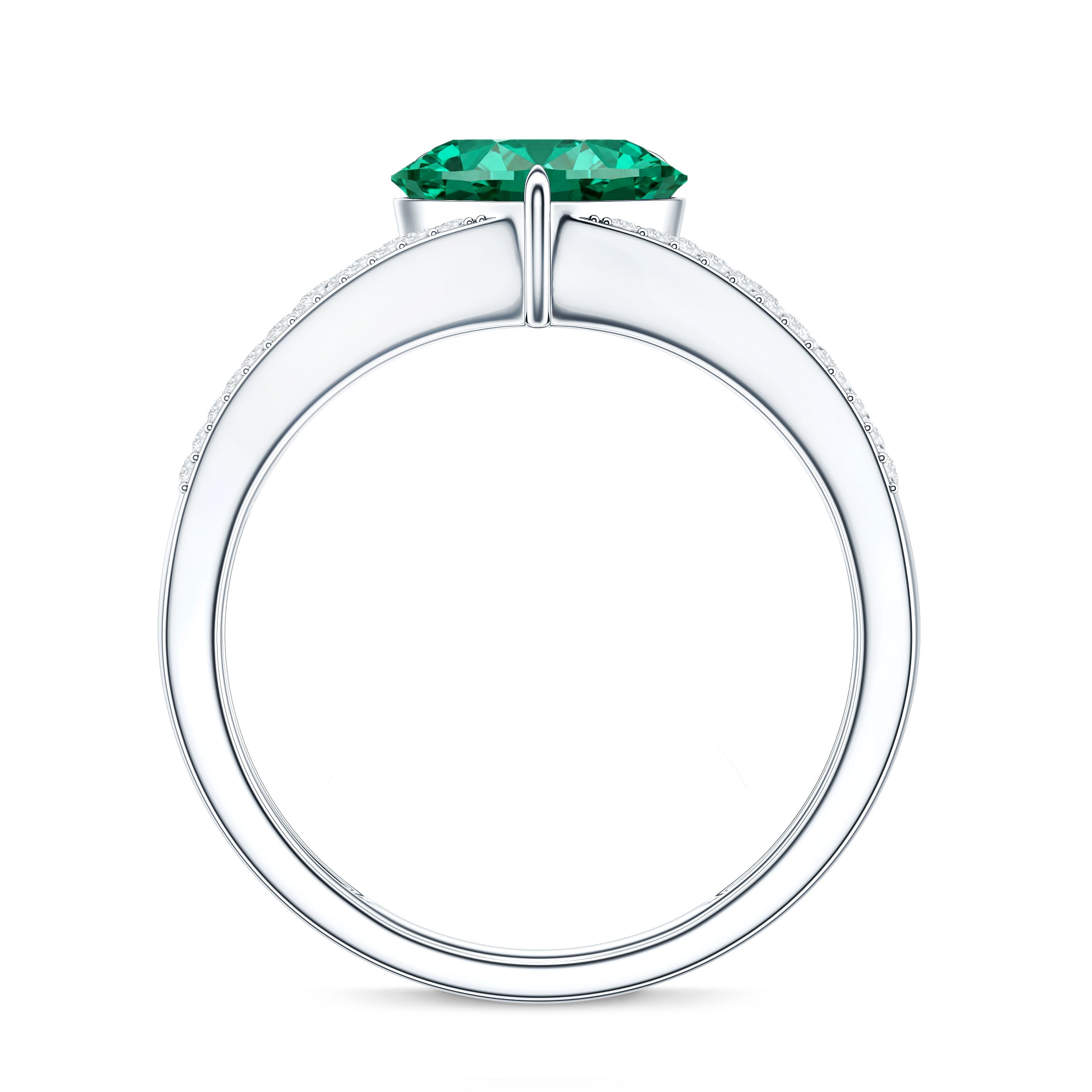 Designer 8 mm Lab Grown Emerald Heart Engagement Ring With Diamonds