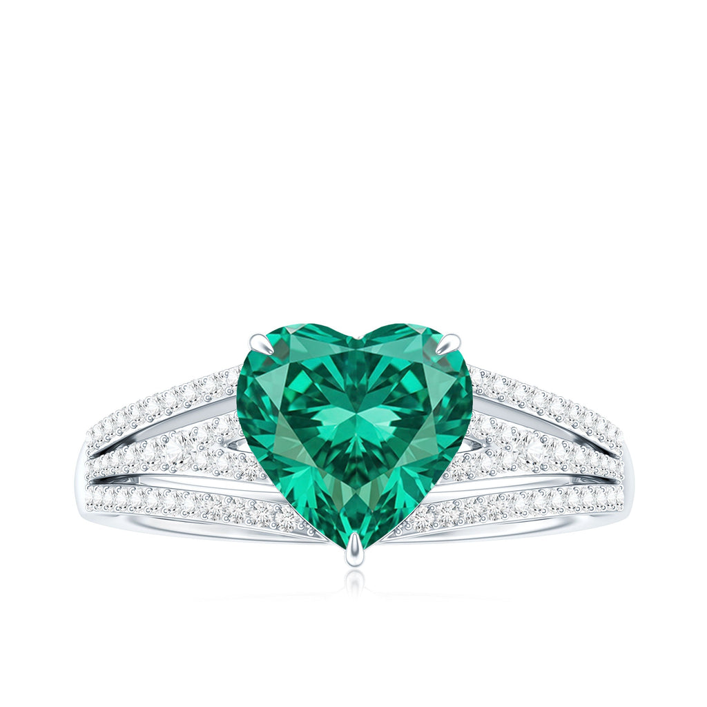 Designer 8 mm Lab Grown Emerald Heart Engagement Ring With Diamonds