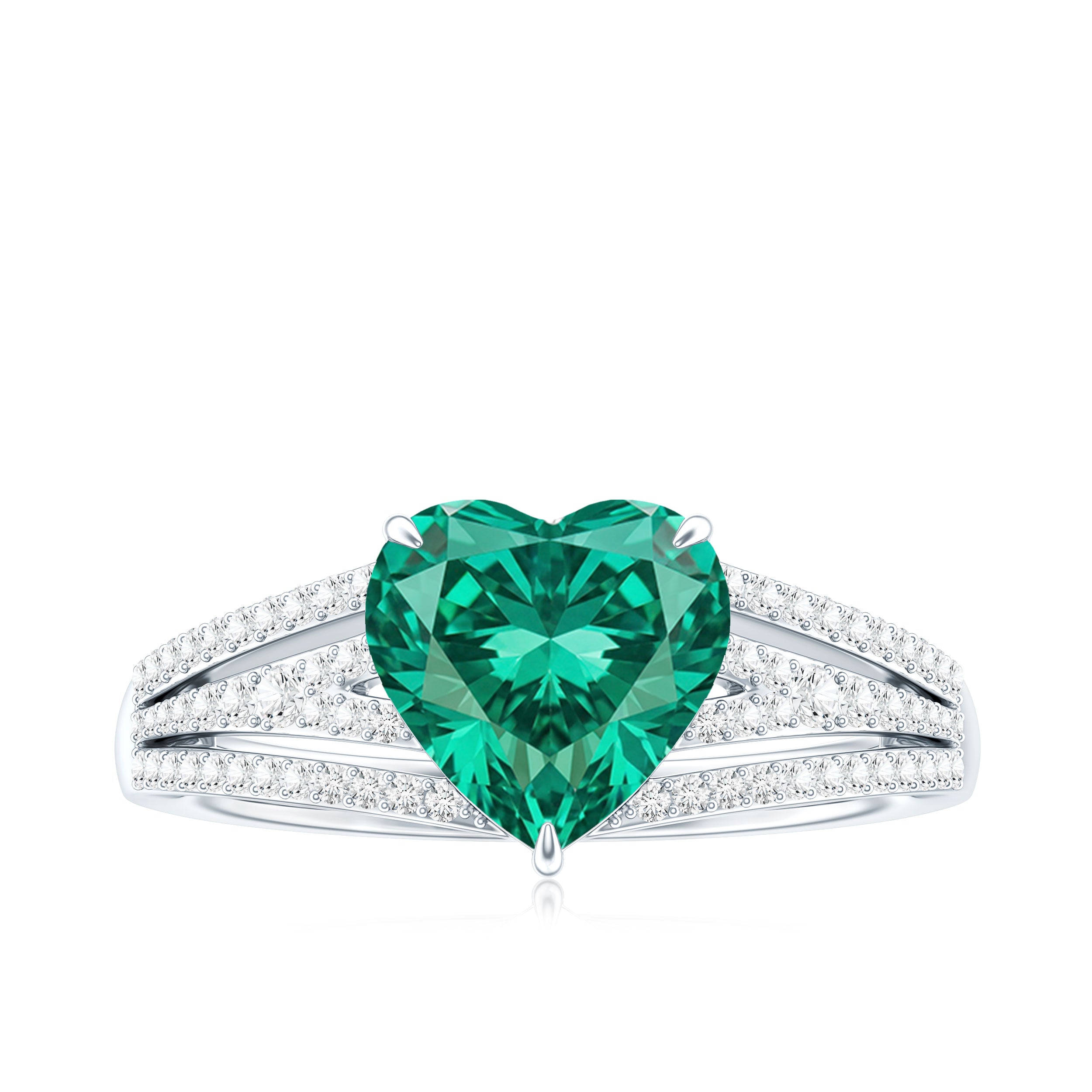 Designer 8 mm Lab Grown Emerald Heart Engagement Ring With Diamonds