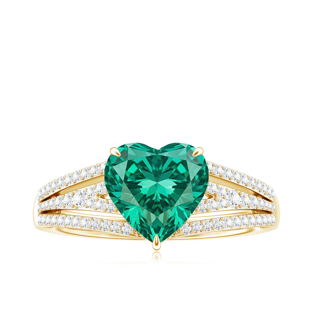 Designer 8 mm Lab Grown Emerald Heart Engagement Ring With Diamonds