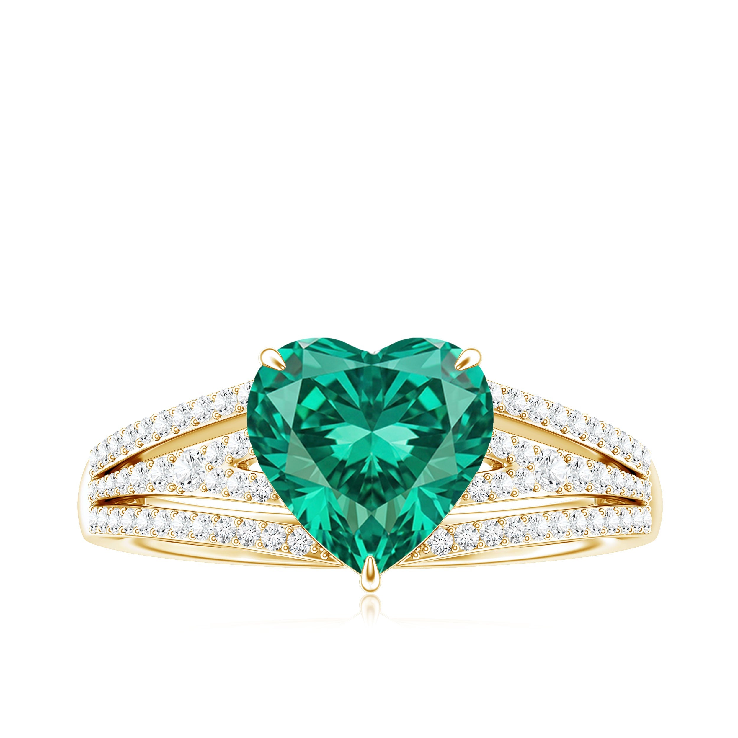 Designer 8 mm Lab Grown Emerald Heart Engagement Ring With Diamonds