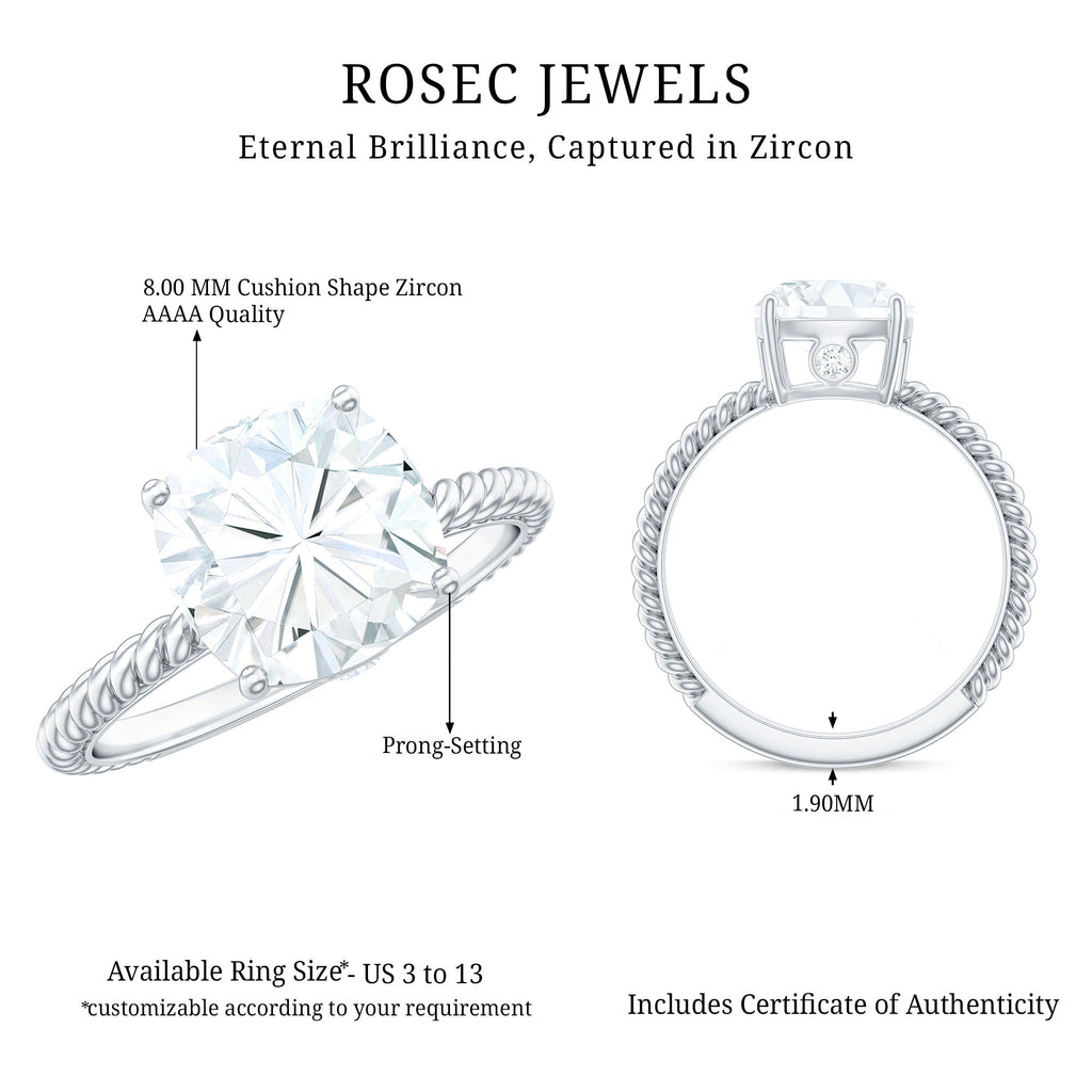 Cushion Cut Cubic Zirconia Solitaire Engagement Ring
