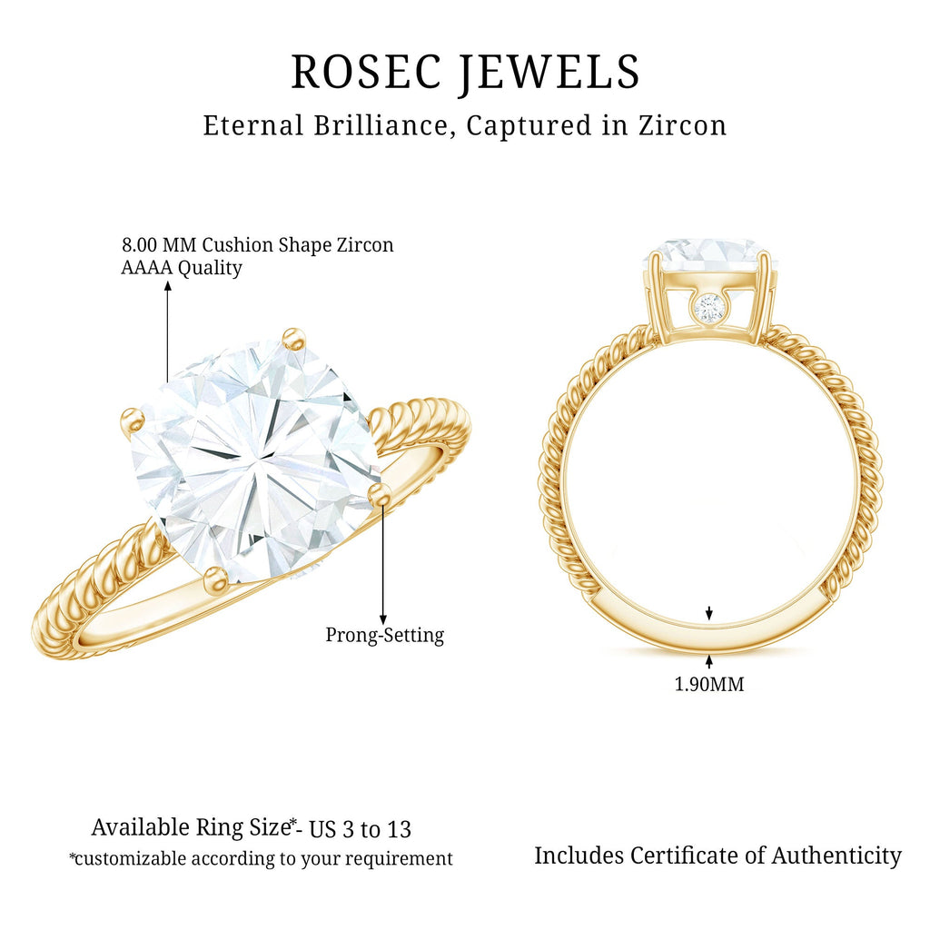 Cushion Cut Cubic Zirconia Solitaire Engagement Ring