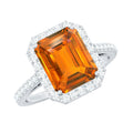 2.75 Carat Lab Grown Orange Sapphire Emerald Cut Engagement Ring with Diamond Halo