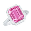 2.75 Carat Lab Grown Pink Sapphire Emerald Cut Engagement Ring with Diamond