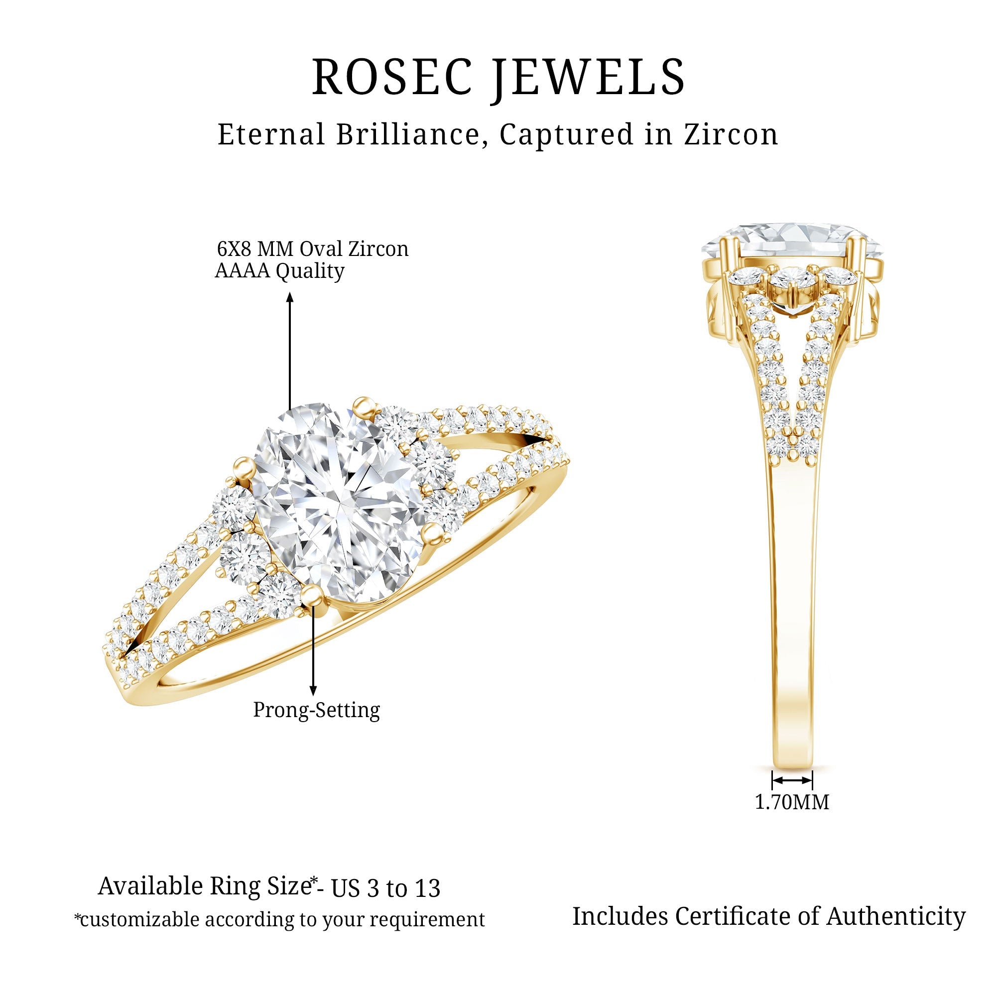 Solitaire Cubic Zirconia Oval Engagement Ring with Side Stones