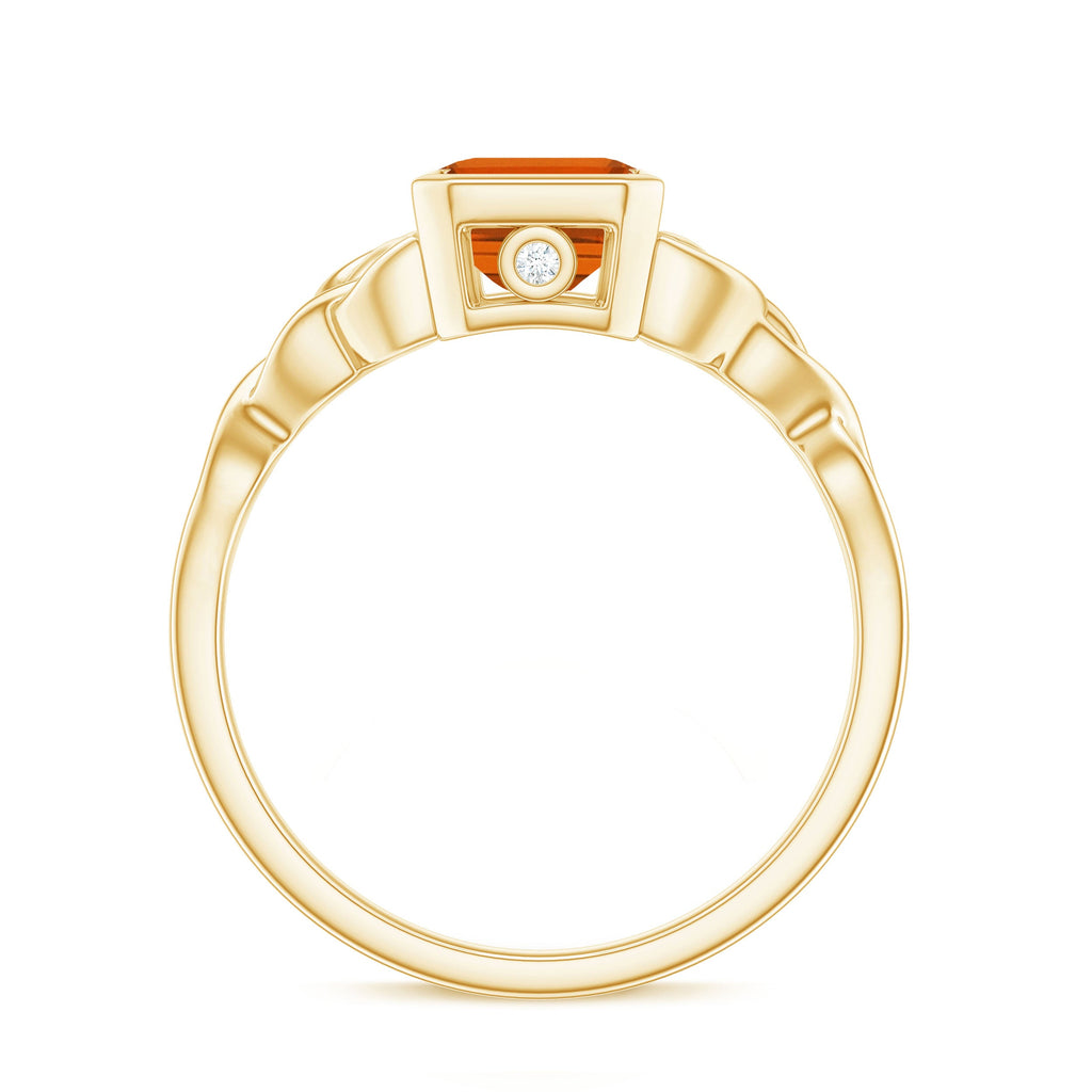 1.75 Carat Emerald Cut Lab Grown Orange Sapphire Diamond Bezel Set Engagement Ring