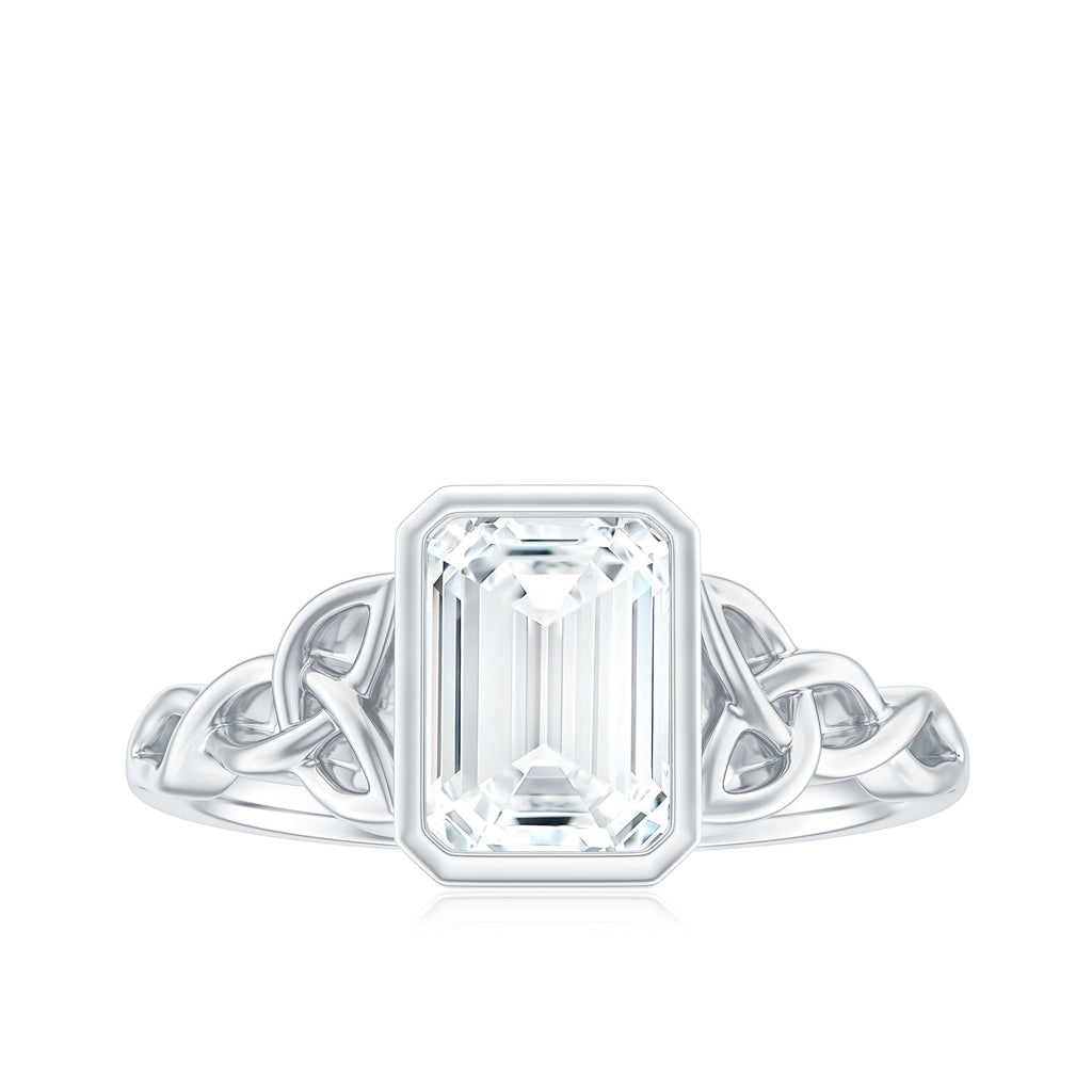 Emerald Cut Zircon Celtic Solitaire Engagement Ring