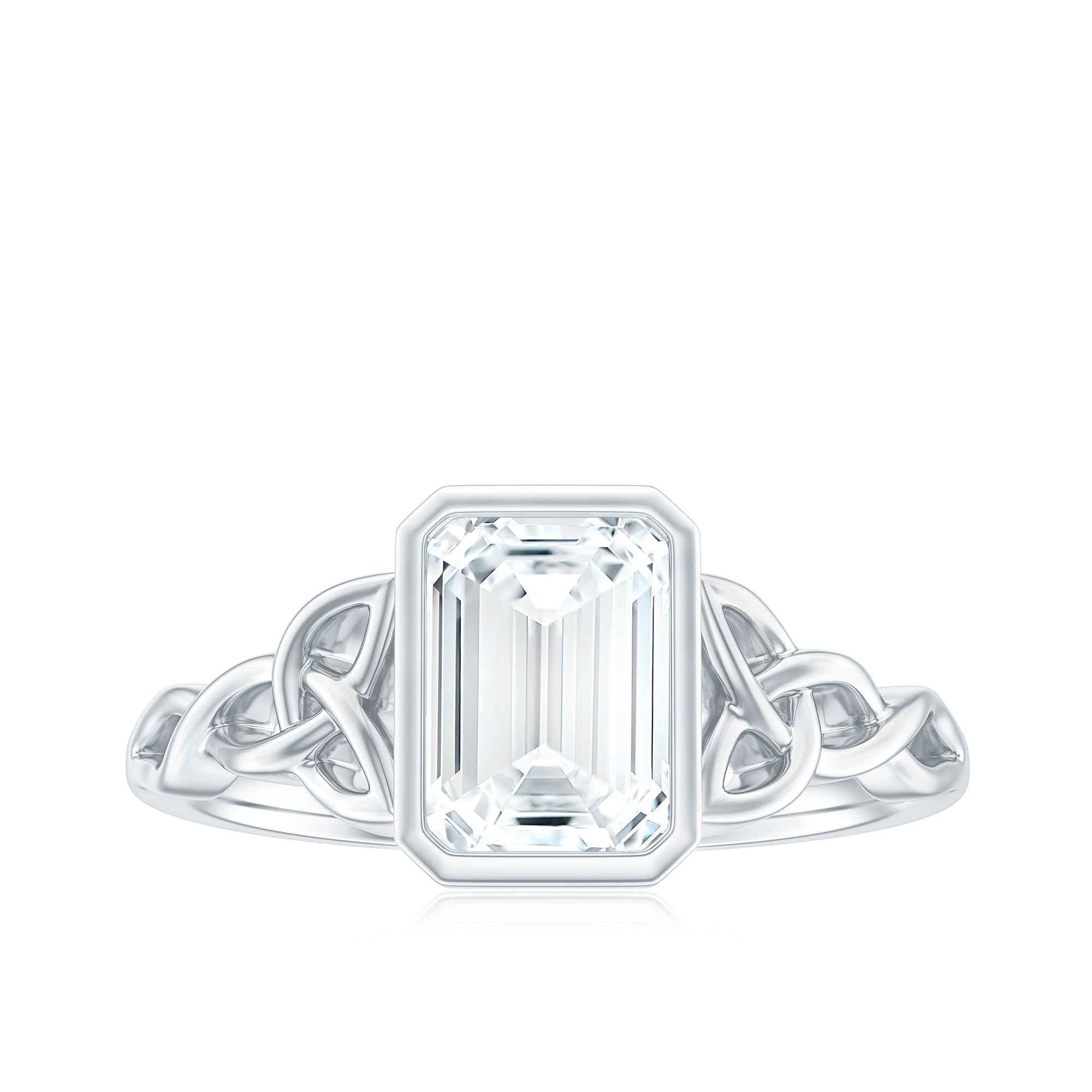 Emerald Cut Zircon Celtic Solitaire Engagement Ring