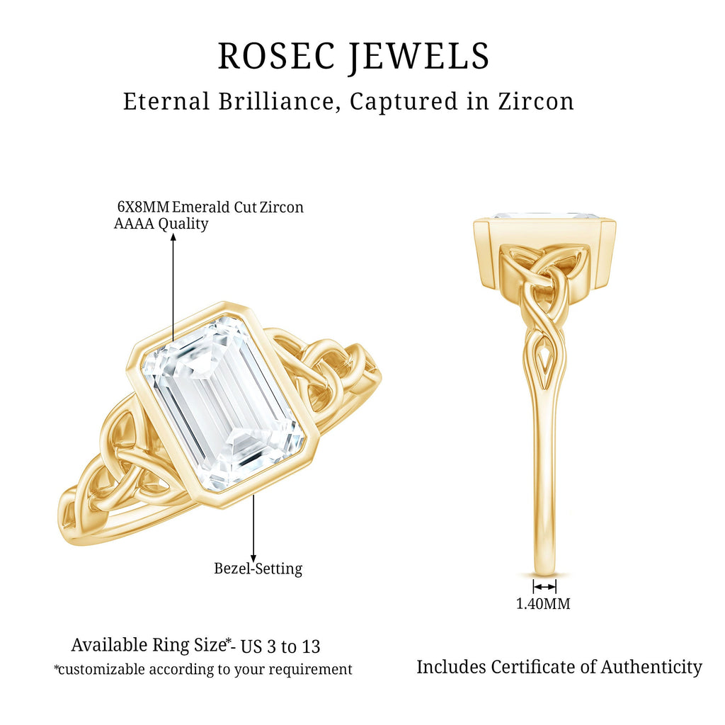 Emerald Cut Zircon Celtic Solitaire Engagement Ring