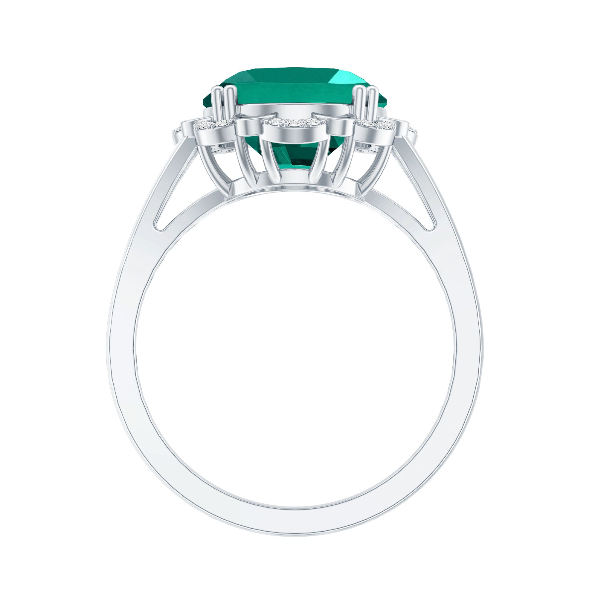 Vintage Looking 10X12mm Lab Created Emerald Engagement Ring with Diamond