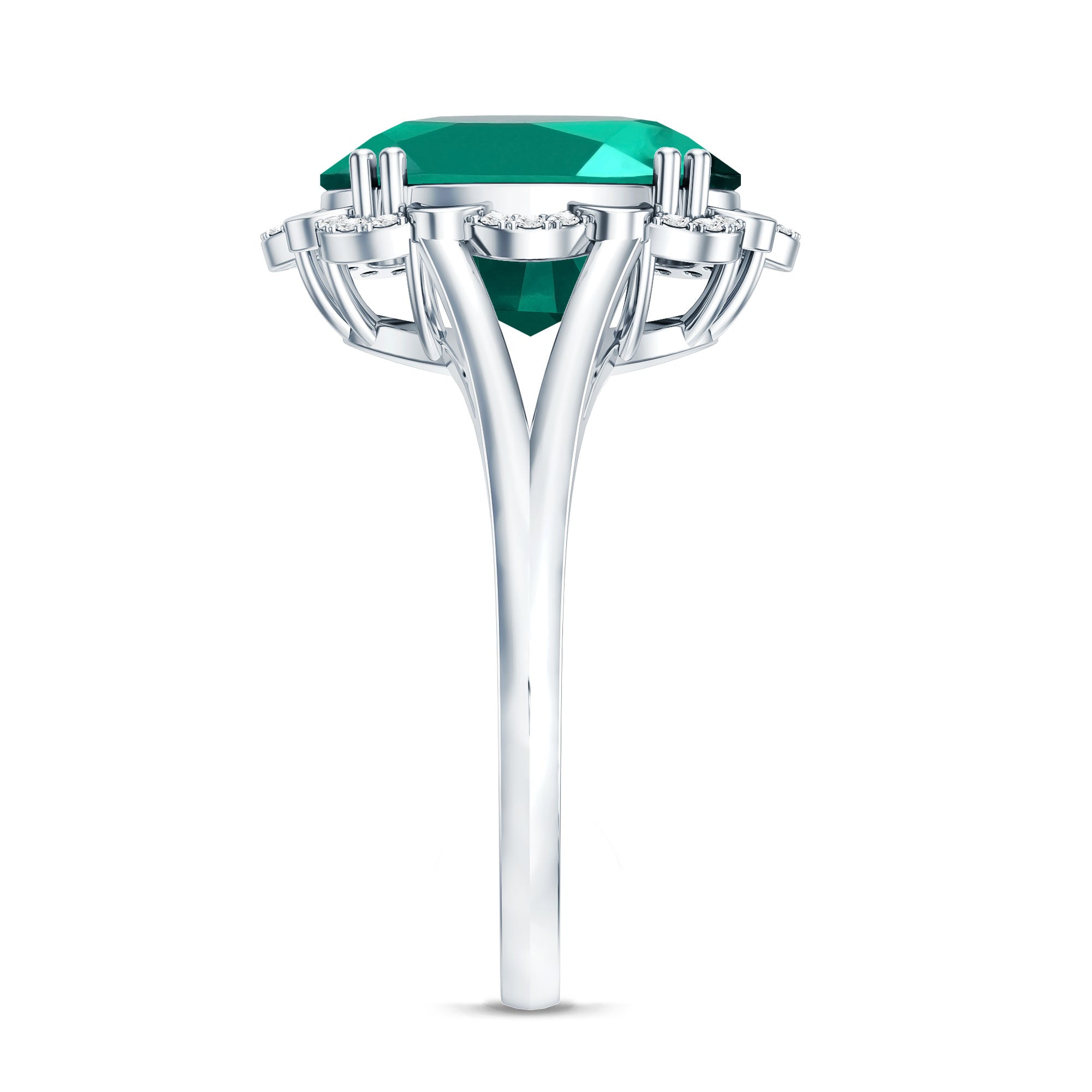 Vintage Looking 10X12mm Lab Created Emerald Engagement Ring with Diamond