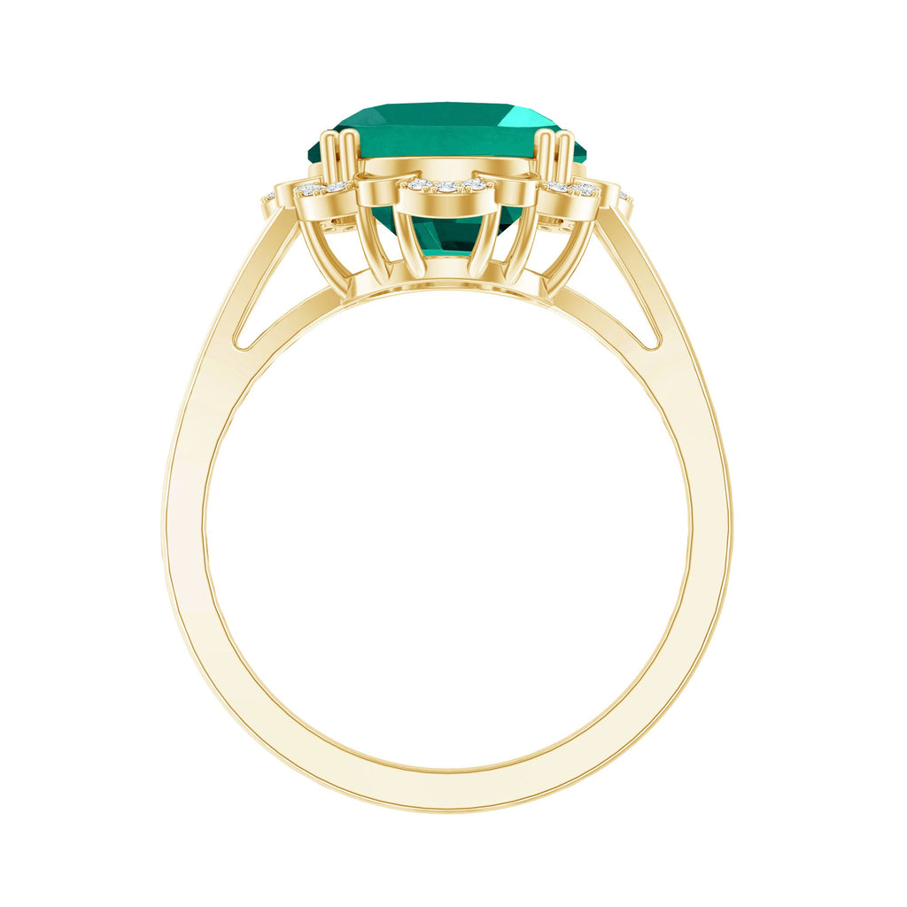 Vintage Looking 10X12mm Lab Created Emerald Engagement Ring with Diamond
