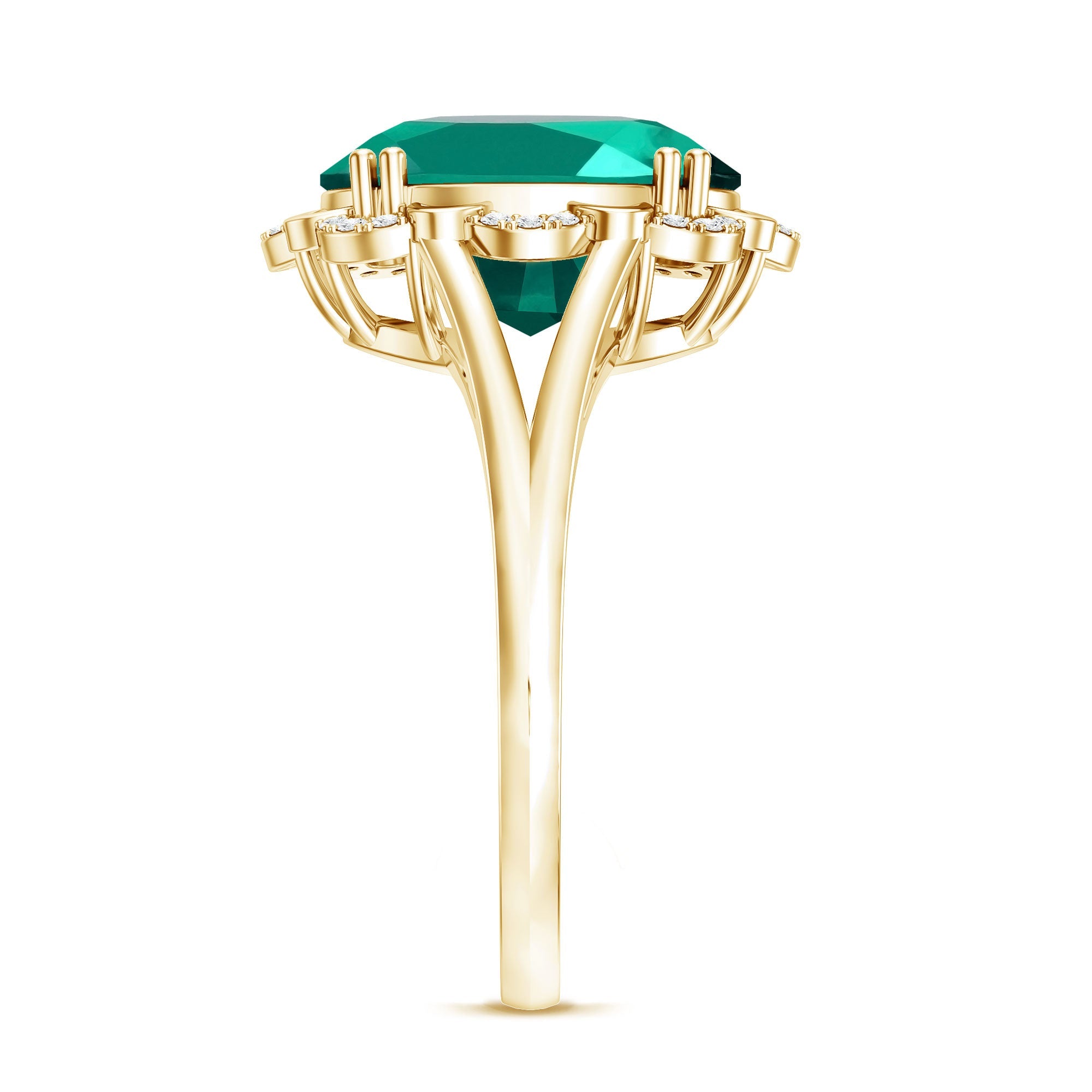 Vintage Looking 10X12mm Lab Created Emerald Engagement Ring with Diamond
