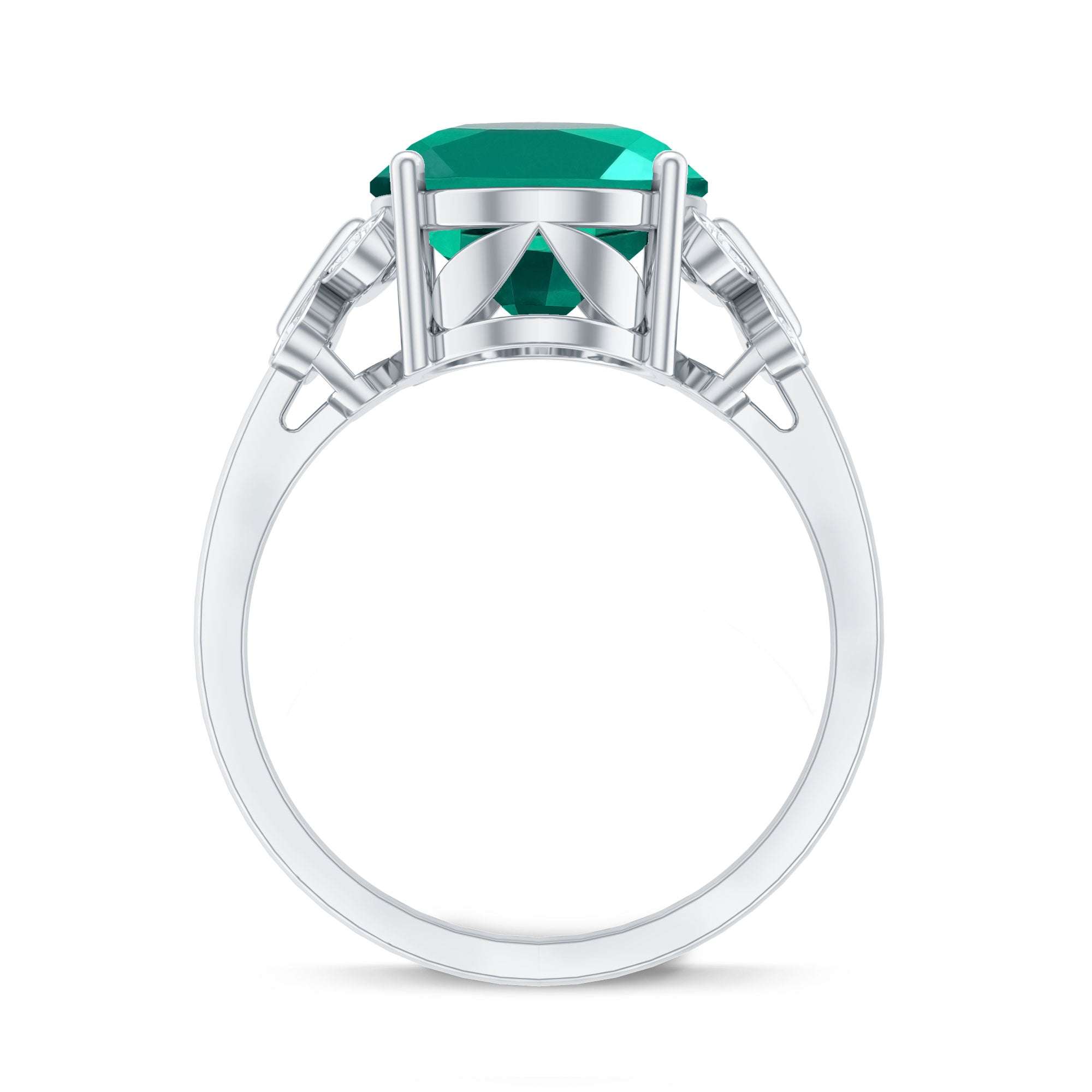 Certified 10X14 mm Lab Grown Emerald Statement Engagement Ring with Diamond