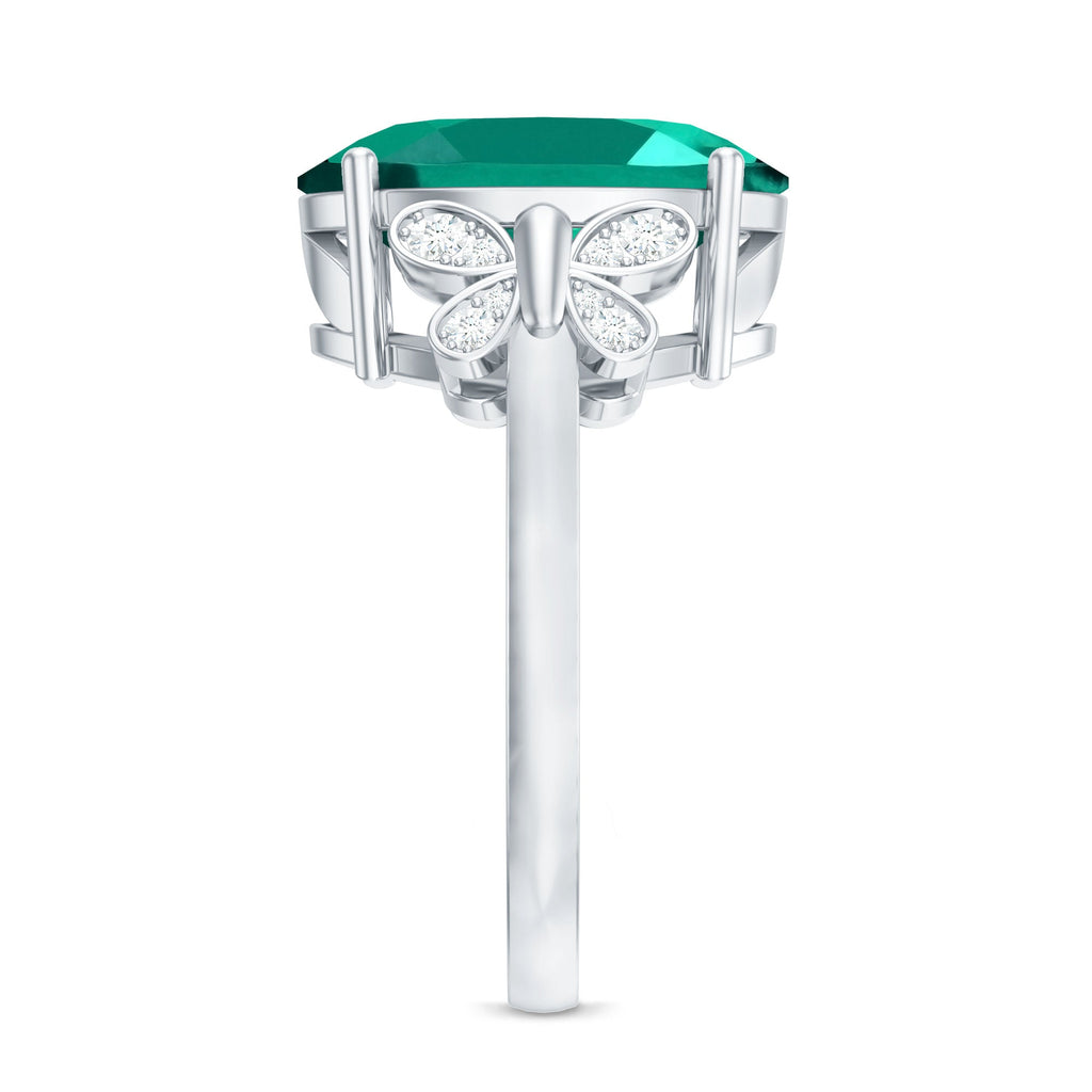 Certified 10X14 mm Lab Grown Emerald Statement Engagement Ring with Diamond