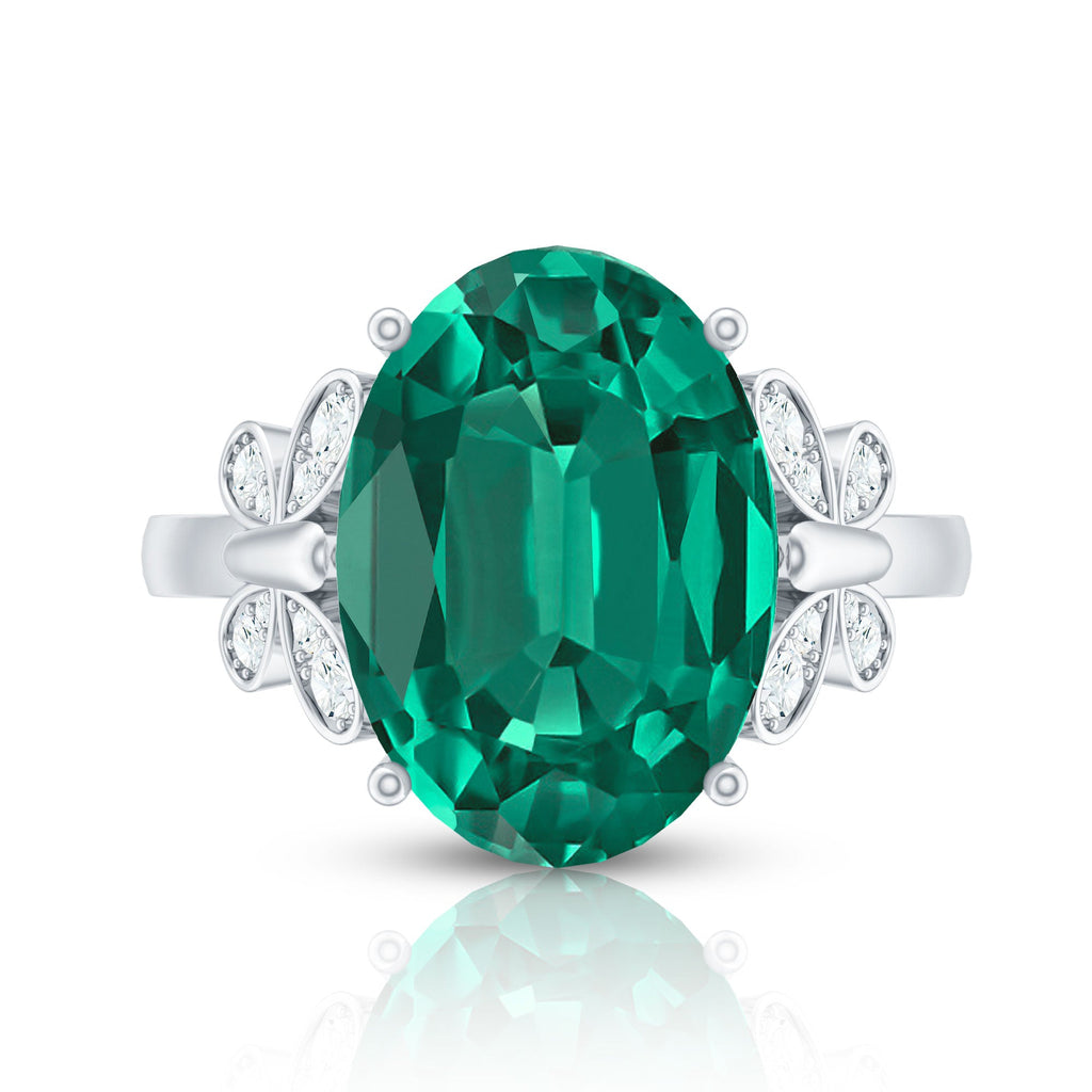 Certified 10X14 mm Lab Grown Emerald Statement Engagement Ring with Diamond